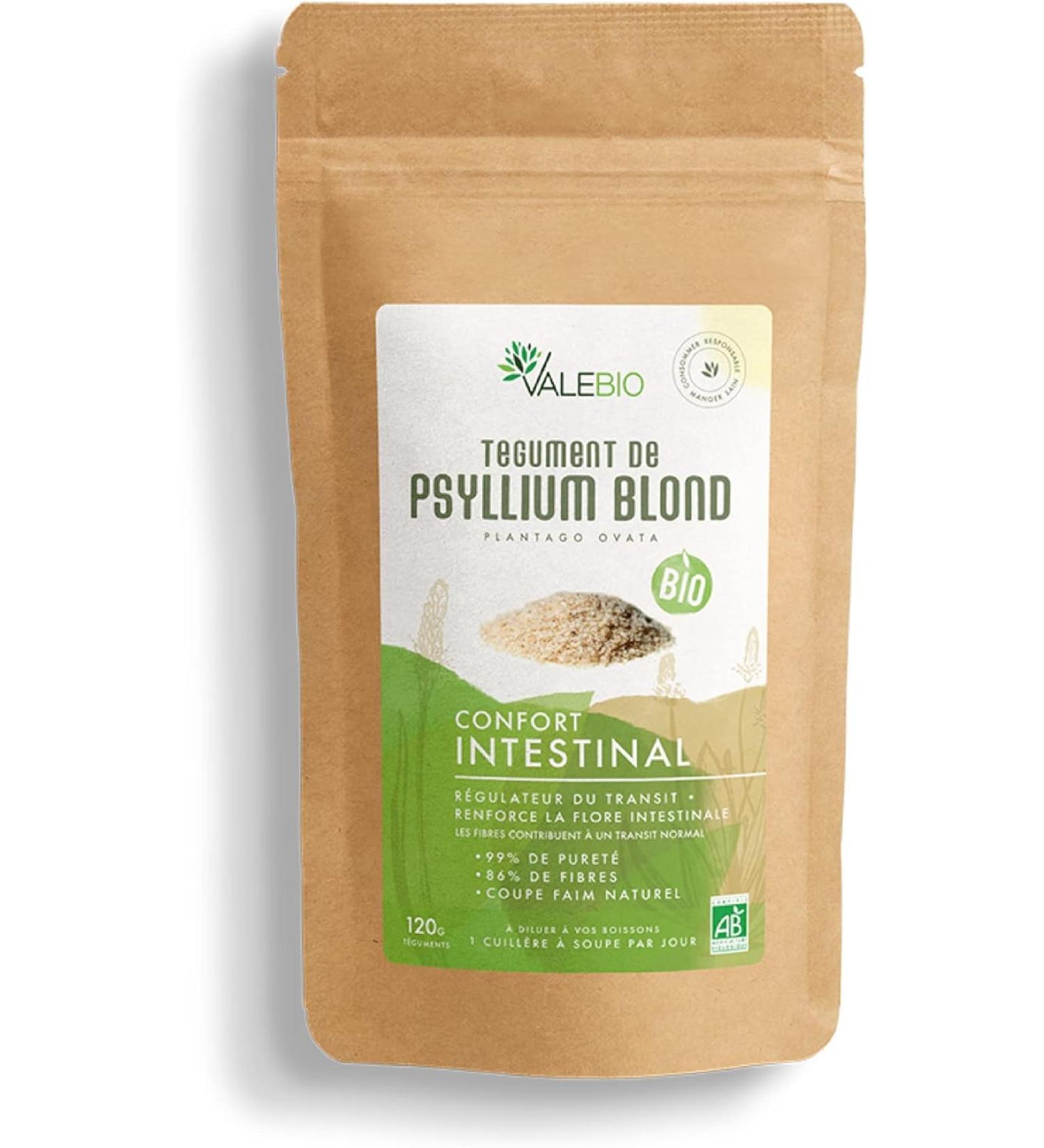 Tegument De Psyllium Blond Bio Poudre | R gulateur naturel du transit intestinal riche en fibre & coupe-faim | 120g | Valebio - Buy Online on GoSupps.com