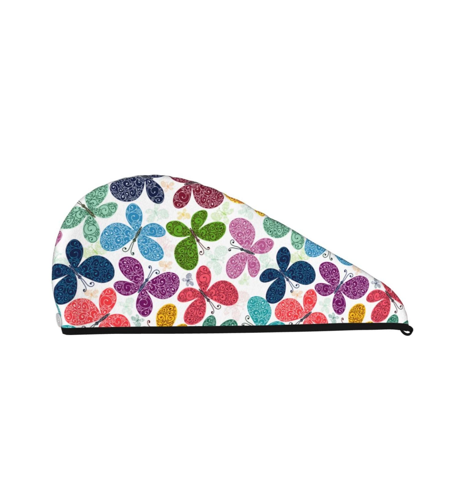 Colorful Butterflies Microfiber Hair Towel | Soft Super Absorbent Coral Velvet Wrap for Long Curly & Thick Hair - Quick Dry Hair Cap for Women - Buy Online on GoSupps.com