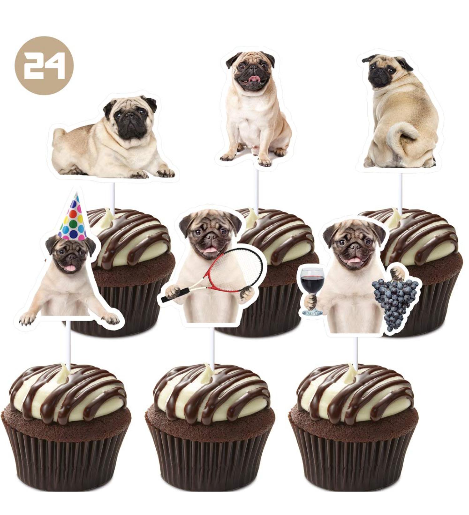 24 Pcs Decorations for Pug Cupcake Topper Dog theme Toppers Birthday Party Supplies - Buy Online on GoSupps.com
