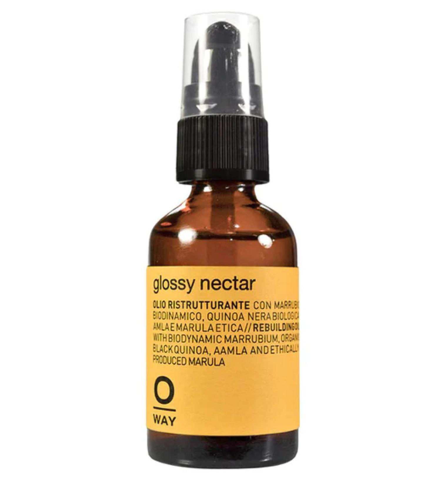 0way Glossy Nectar Made in Italy Biodynamic Ingredients - Organic Black Quinoa and Ethical Marula Oil for Hair & Shine (1.7 oz)