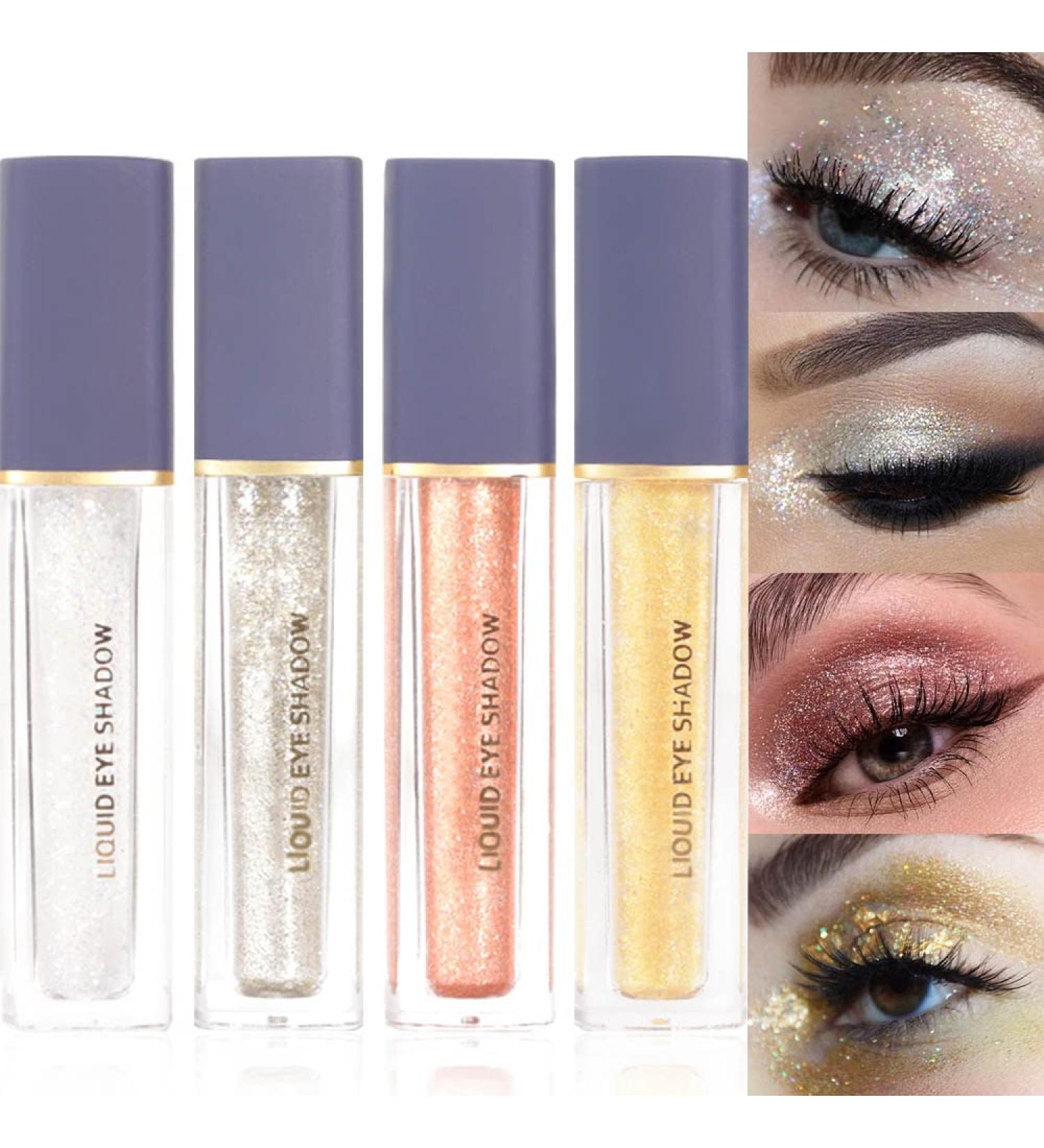 4Pcs Transparent Golden Glitter Eyeshadow Sticks Set - Sparkly Liquid Shimmer Eyeliner for Party Makeup - Buy Online on GoSupps.com