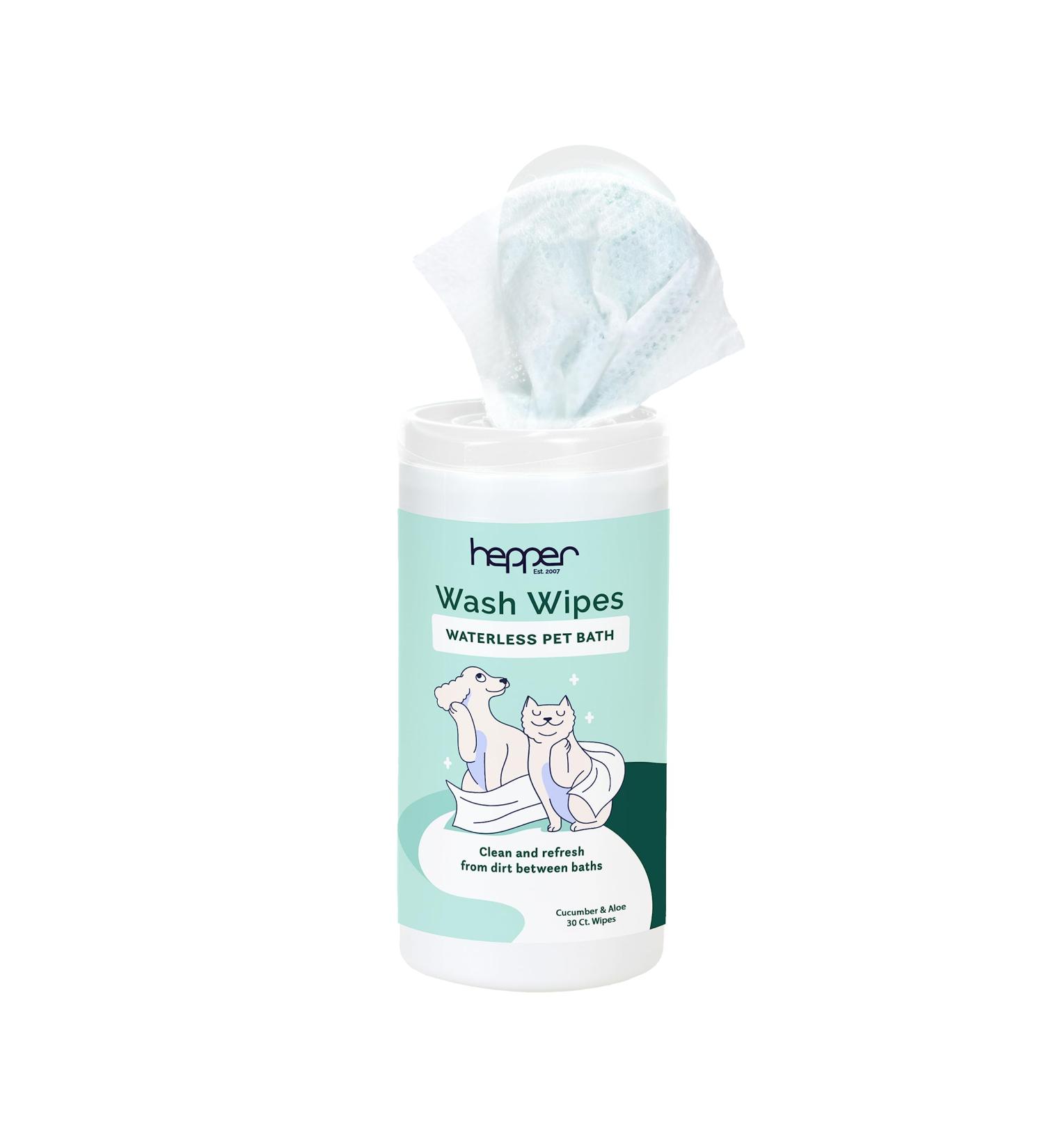 Hepper Pet Wash Wipes | Waterless Pet Cleaning Wipes with Aloe & Cucumber | Safe Grooming Wipes for Dogs Cats & Pets  - Buy Online on GoSupps.com
