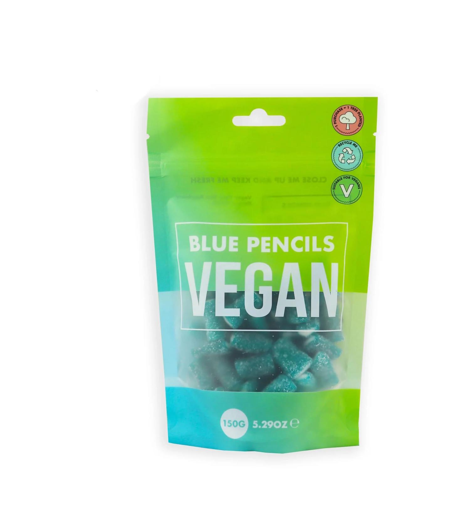 Vegan Sweets Fizzy Blue Raspberry Pencils Pouch 150g
