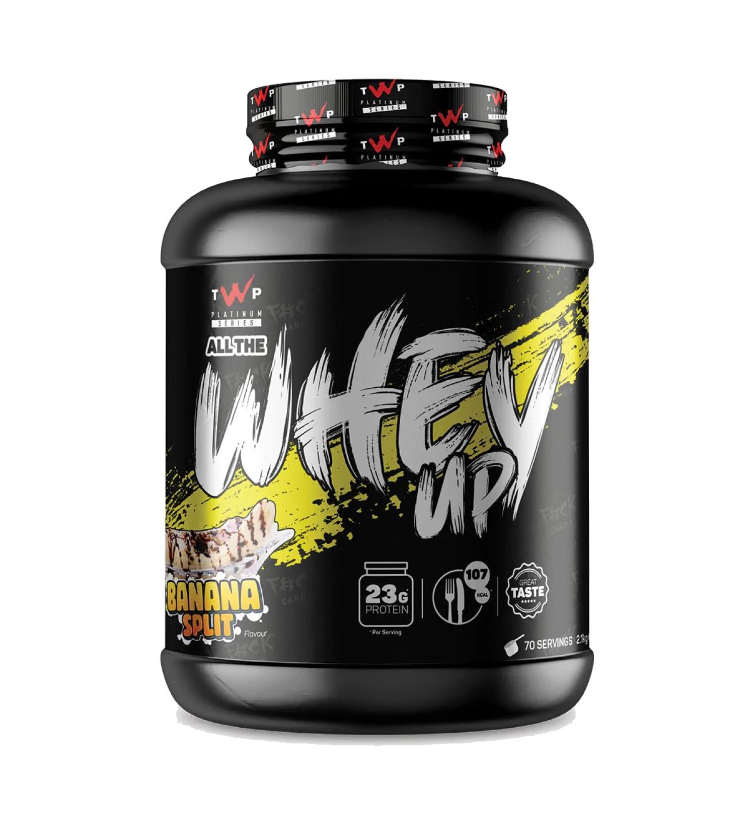 TWP Nutrition Platinum Series All The Whey Up Protein Powder Shake 23g Whey Protein Low Fat Low Carbs 2.1kg / 900g & 70/30 Servings Vegetarian Friendly (Banana Split 2.1kg) Banana Split 2.1kg - Buy Online on GoSupps.com