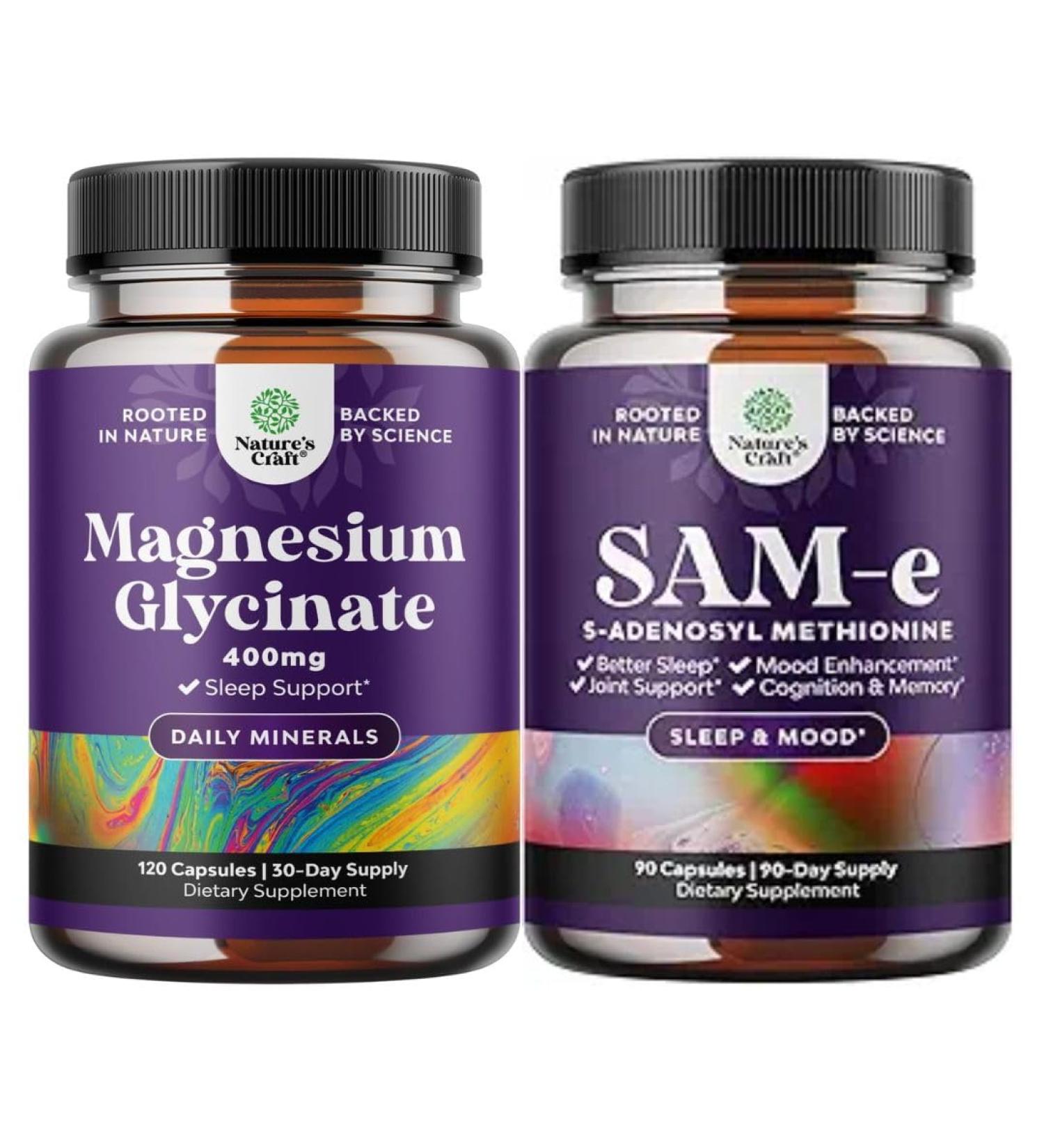 Bundle of Pure Magnesium Glycinate Supplement 400mg Per Serving for Mood Sleep and Relaxation Support and Pure SAM E Supplement 150mg - Nootropic Same 150mg Per Serving for Memory & Brain Support - Buy Online on GoSupps.com