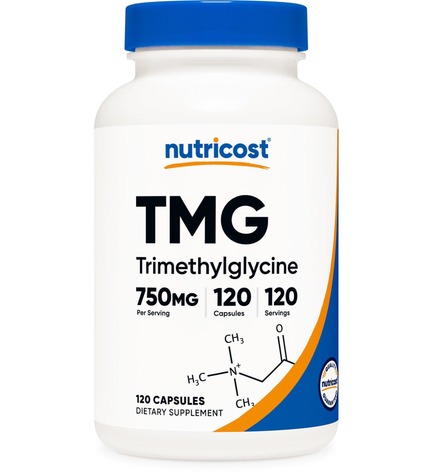 Nutricost TMG (Trimethylglycine) 750mg - 120 Capsules Unflavored | Premium Supplement for Energy & Wellness - Buy Online on GoSupps.com