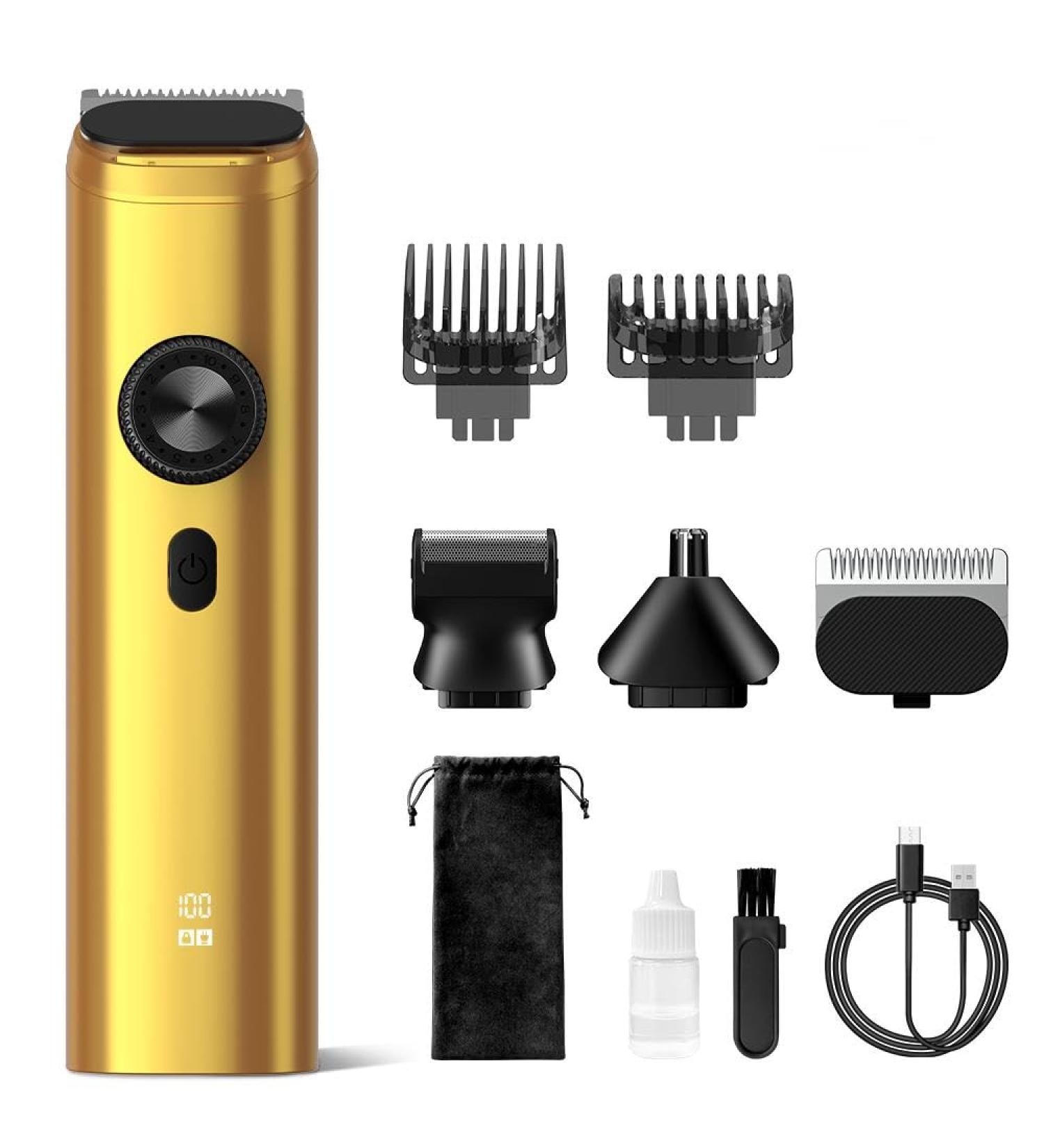 Sejoy Beard Trimmer & Grooming Kit for Men - Cordless Waterproof USB Rechargeable Hair Clippers & Nose Hair Trimmer with LED Display - All-in-One Gold Set - Buy Online on GoSupps.com