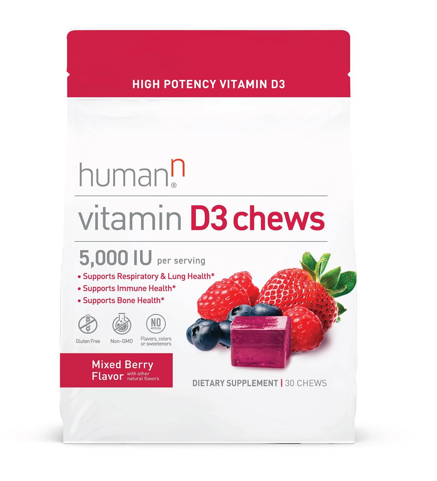humanN Vitamin D3 Chews 5000iu - Mood, Immune & Bone Support | Mixed Berry Flavor, 30-Count - Buy Online on GoSupps.com