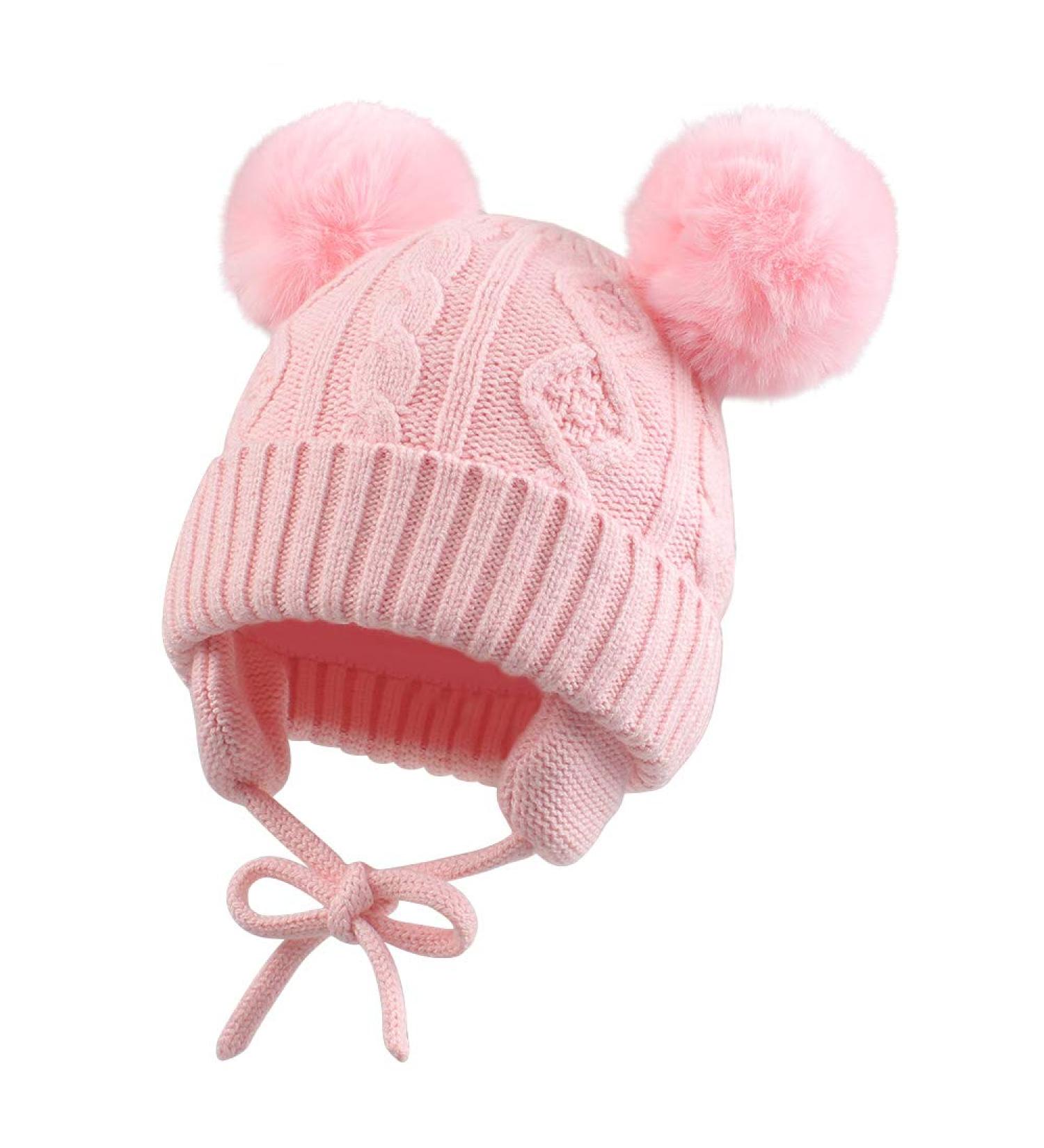 XIAOHAWANG Warm Kids Beanie Winter Knitted Baby Hat - Pink Pompom (6-24 Months) - Buy Online on GoSupps.com