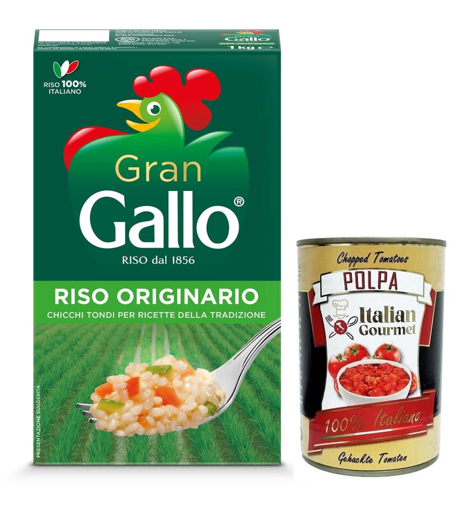 Italian Gourmet E.R. Gran Gallo Riso Originario 100% Italian Rice Cooking Time 15 Minutes Ideal for Preparing Toppings 1 kg Pack + Italian Gourmet Polpa di Pomodoro 400 g Box - Buy Online on GoSupps.com