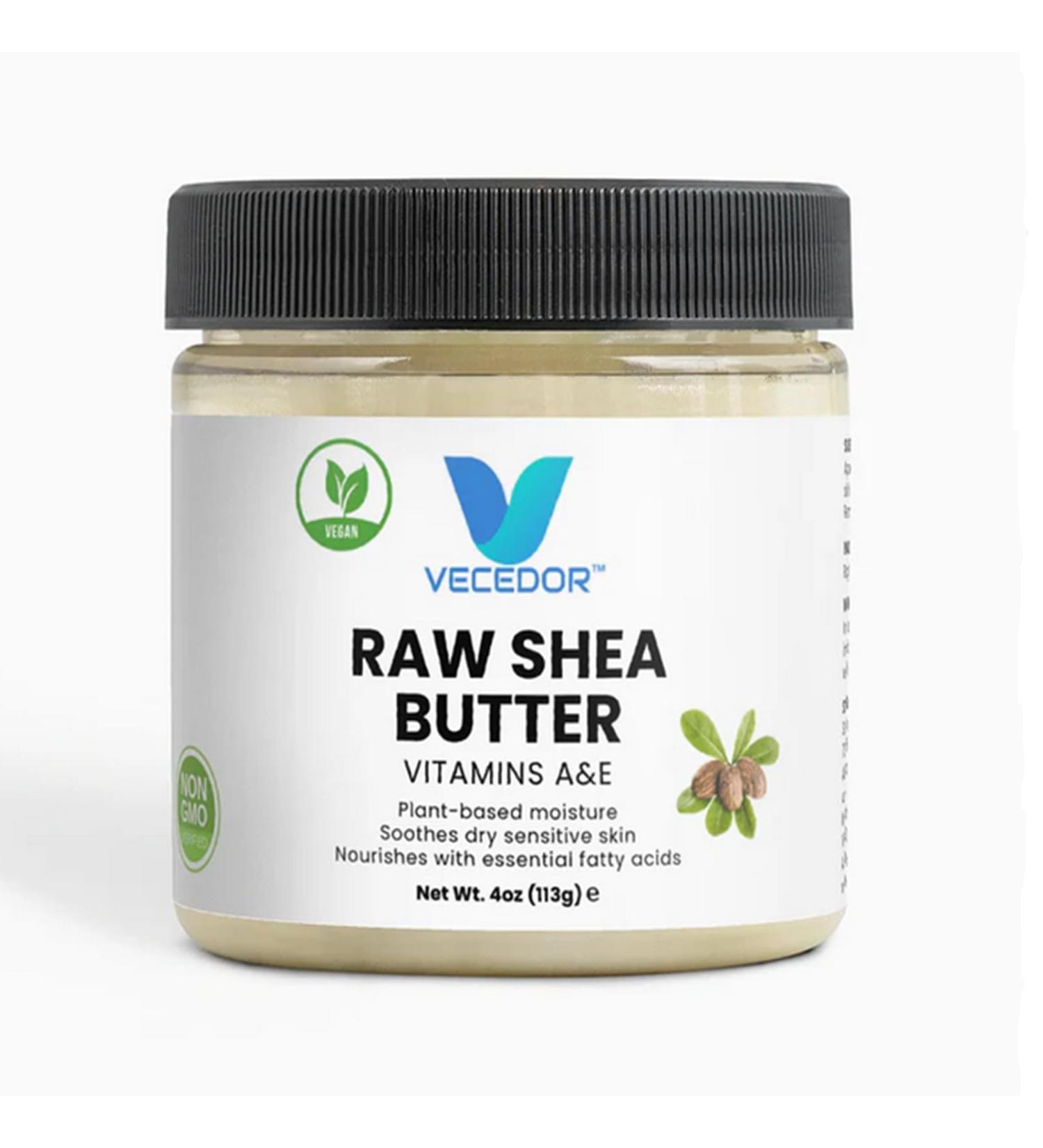 VECEDOR African Raw Shea Butter, Organic, Moisturizing, Unrefined, Natural, Vegan, Eczema Relief, Anti-Aging Skin Care With Vitamins A & E, For Face, Body & Hair, Unscented 4oz - Buy Online on GoSupps.com