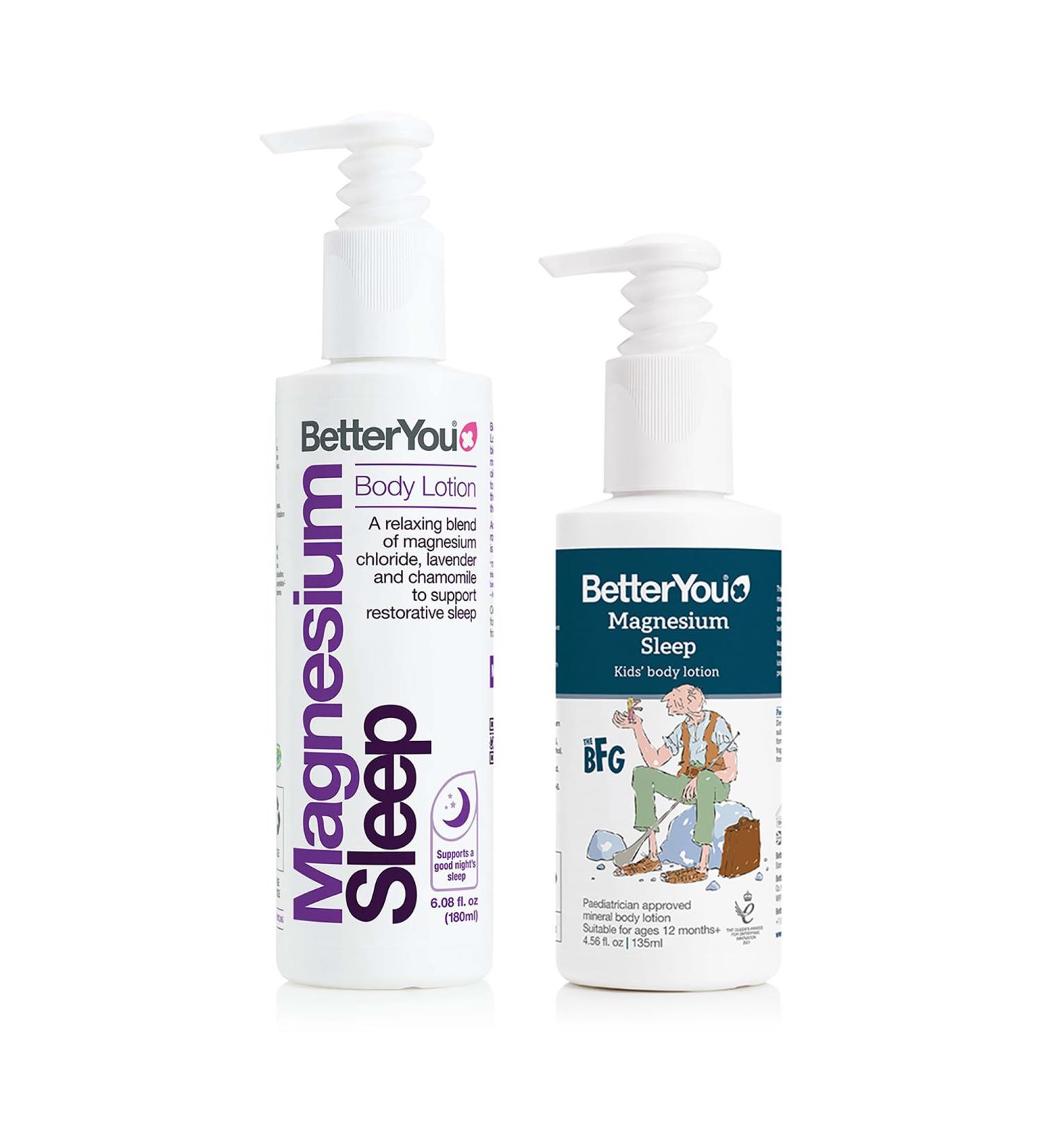 BetterYou Sleep Lotion Bundle - Magnesium Sleep Body Lotion for Women and Men - Magnesium Baby Cream - Lavender and Chamomile Infused - 2 pc - Buy Online on GoSupps.com