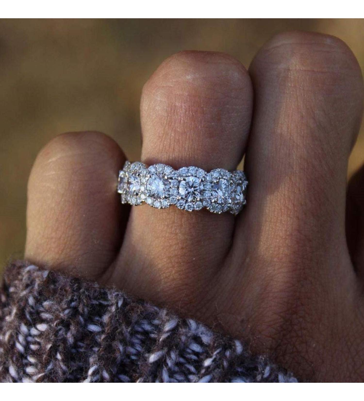 GUIDECUN CZ Crystal Diamond Halo Eternity Wedding Band, Gold Plated Cubic Zirconia Ring for Women - Size 9 - Buy Online on GoSupps.com