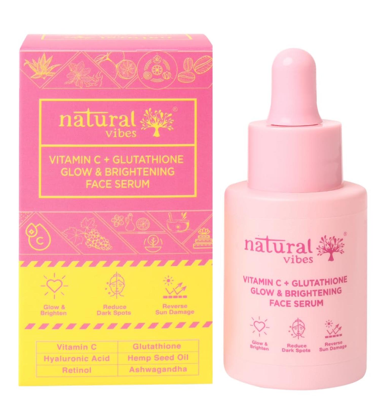 Natural Vibes Vitamin C + Glutathione Radiance Serum | Clear Skin Face Serum 30ml - Shop Internationally - Buy Online on GoSupps.com