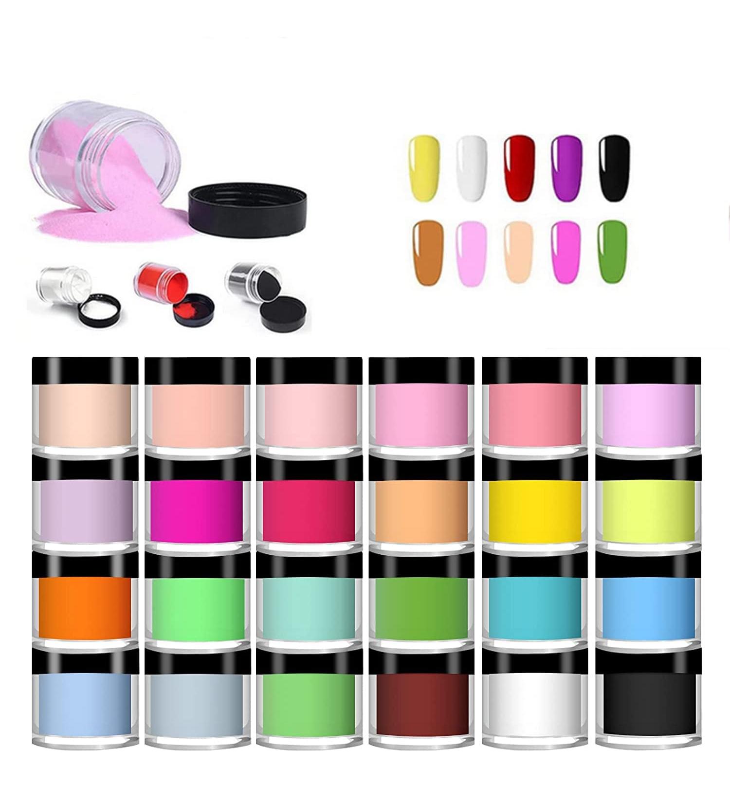 24 Colors Acrylic Powder Nail Art Set - DIY 3D Manicure, UV Gel Compatible - Buy Online on GoSupps.com