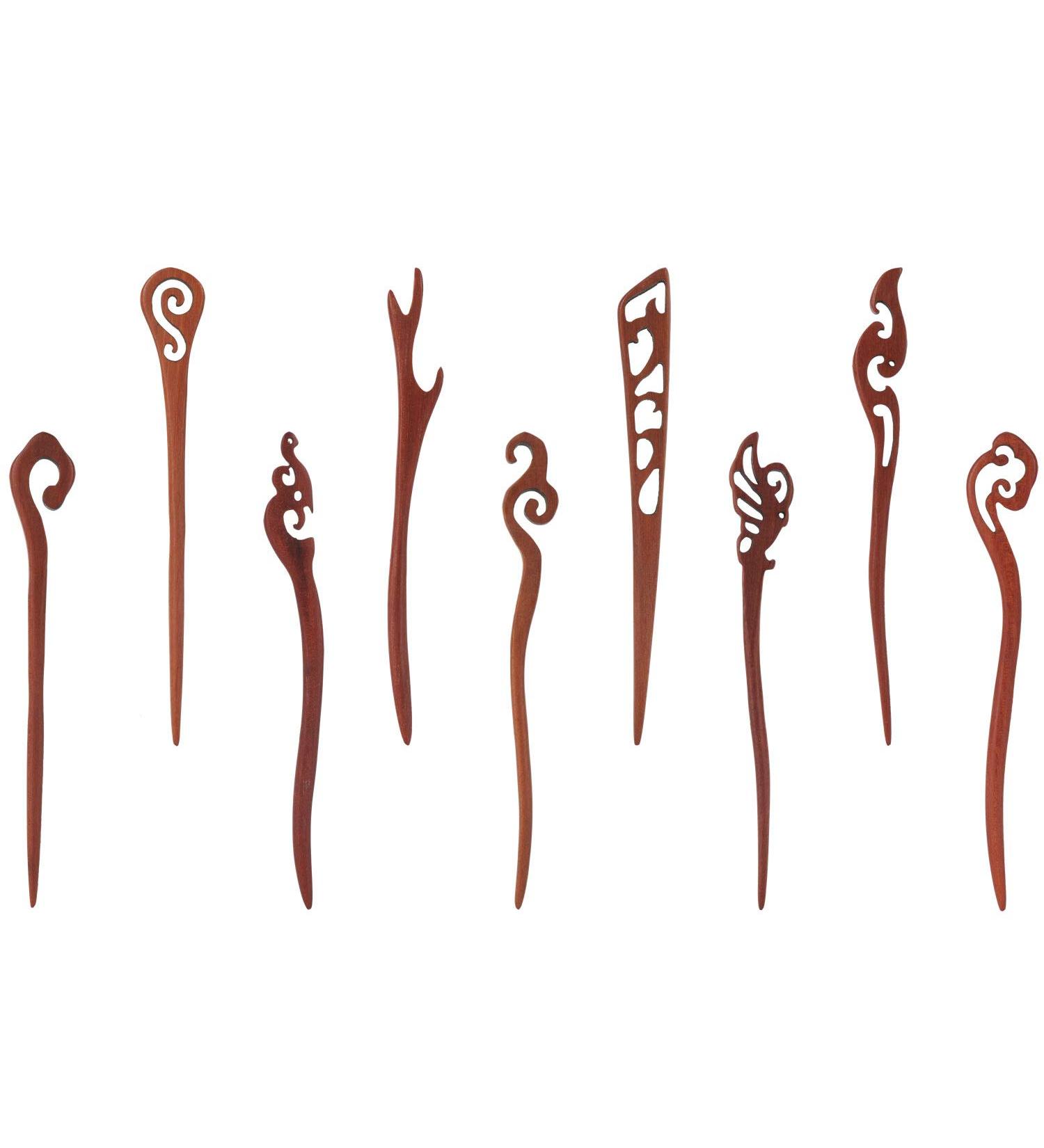 9 Pack Vintage Retro Handmade Chinese Brown Wood Chopsticks Hairpins - Sandalwood Carved Hollow Horn Fork Pen Sticks Clips for Bun Chignon - Wooden Hair Accessories - Buy Online on GoSupps.com