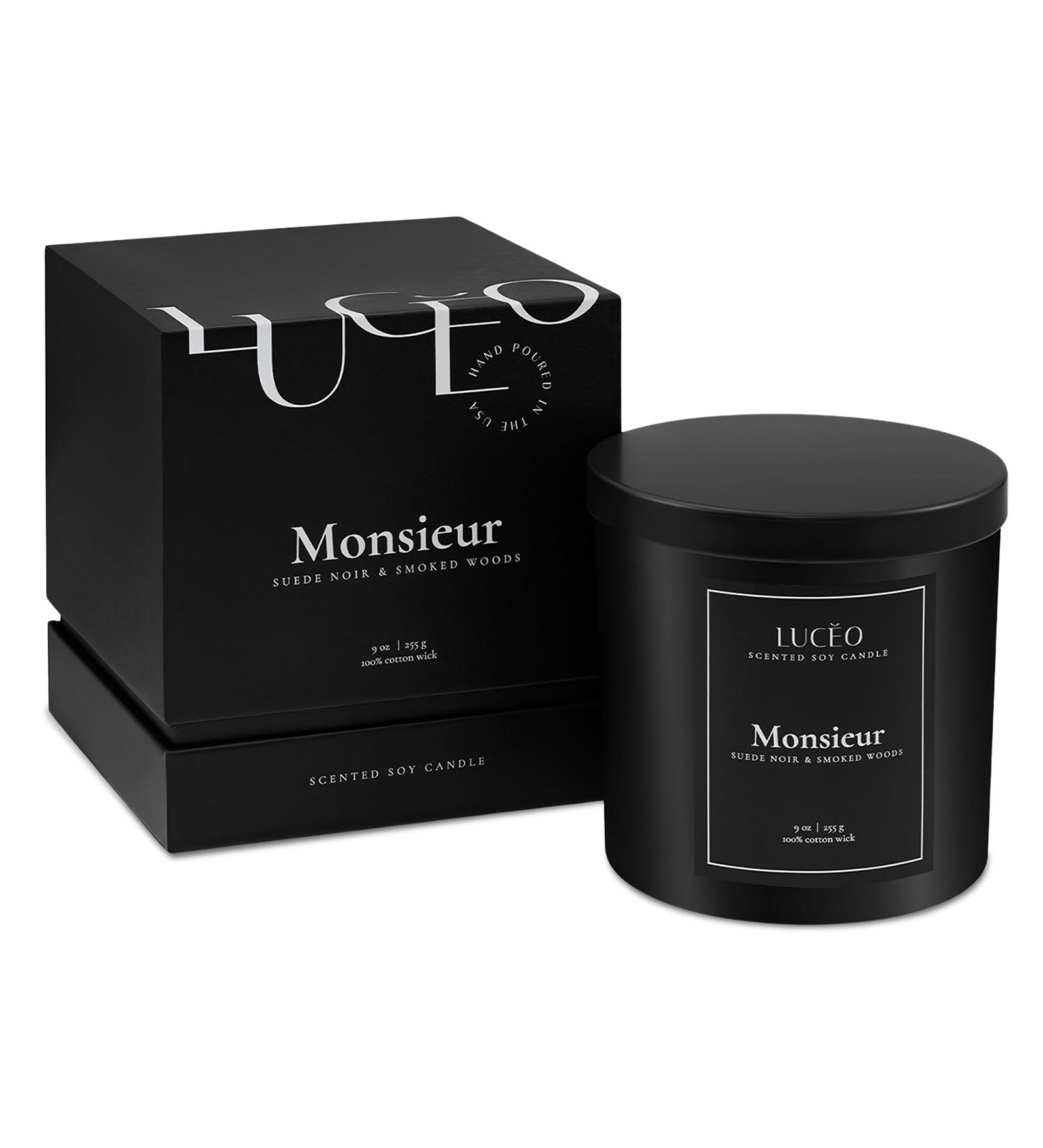 Premium Monsieur Candle | Suede Noir & Smoked Woods | Hand-Poured Luxury Soy Candles | Vegan & Paraffin-Free | 9 oz Home Decor - Buy Online on GoSupps.com