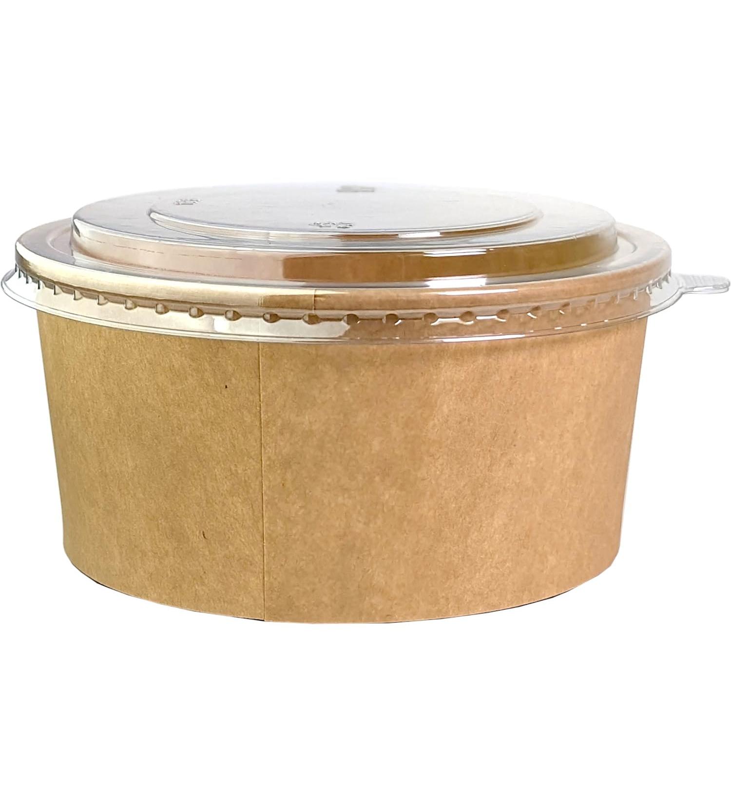 MU-ECO Biodegradable Reusable Recyclable Non-Toxic Dishwasher-Safe & Microwave-Safe Kraft Paper Soup Cups Bowl Without Lid (Lid Sold Separately) 1300ml 300 Count Brown 1300ml container