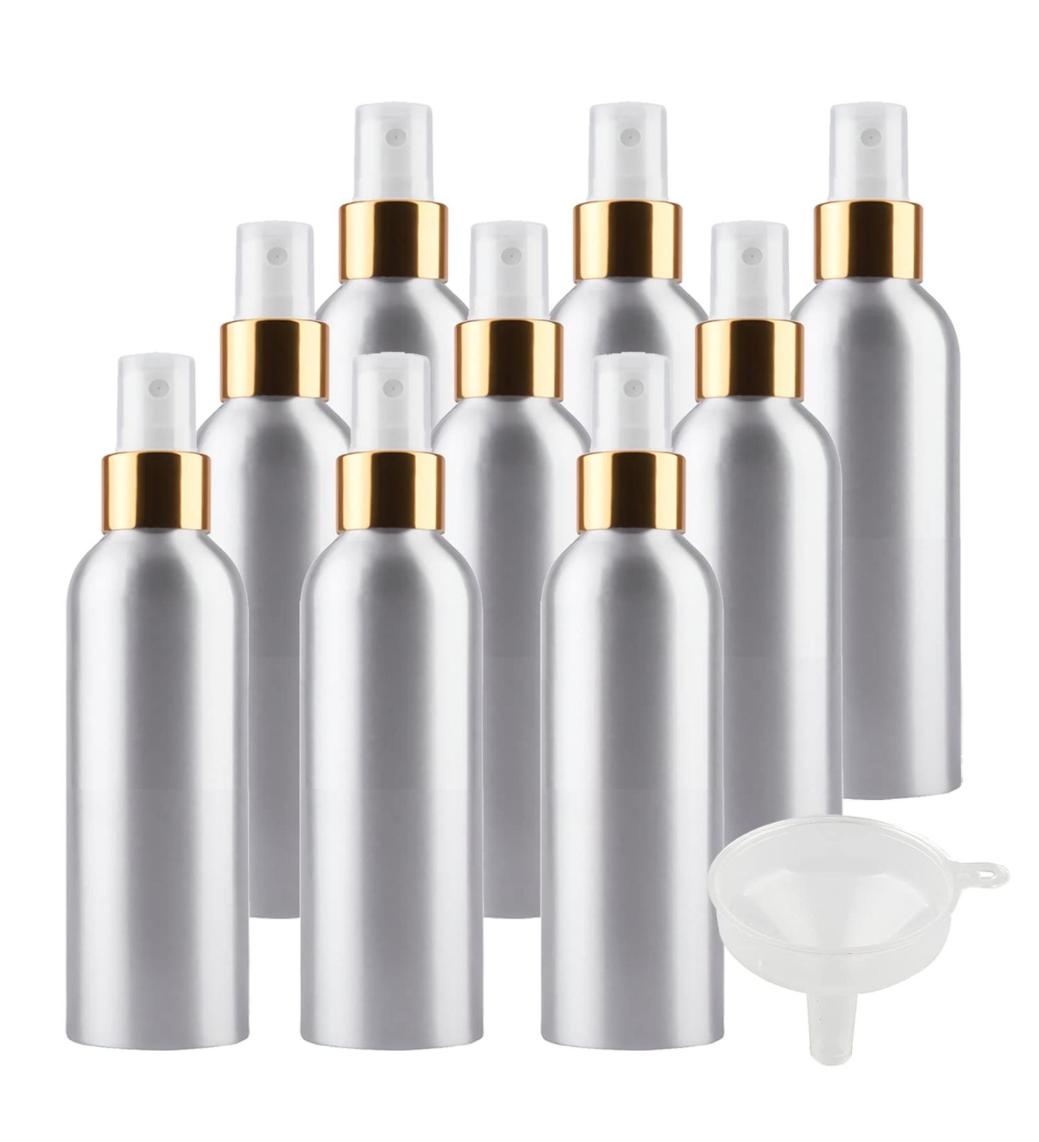 TIANZD 12 Pcs 200ml Empty Silver Aluminium Fine Mist Spray Bottle with White/Gold Metal Spray Head Refillable Travel Alu Bottles for Body Sprays Room Fragrances Perfumes Hair Garden Funnel Gold 200ml - Buy Online on GoSupps.com