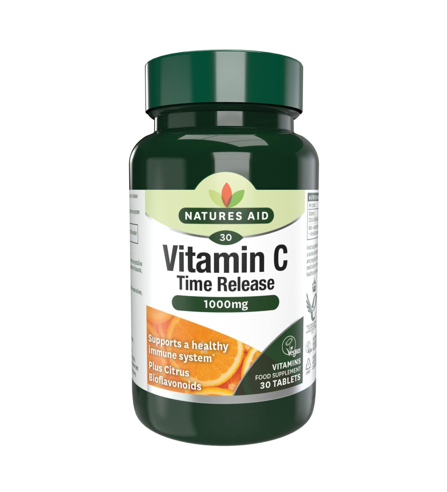 Natures Aid Vitamin C 1000mg Time Release Tablets with Citrus Bioflavonoids - Immune System Support - Vegan - Made in the UK - Buy Online on GoSupps.com