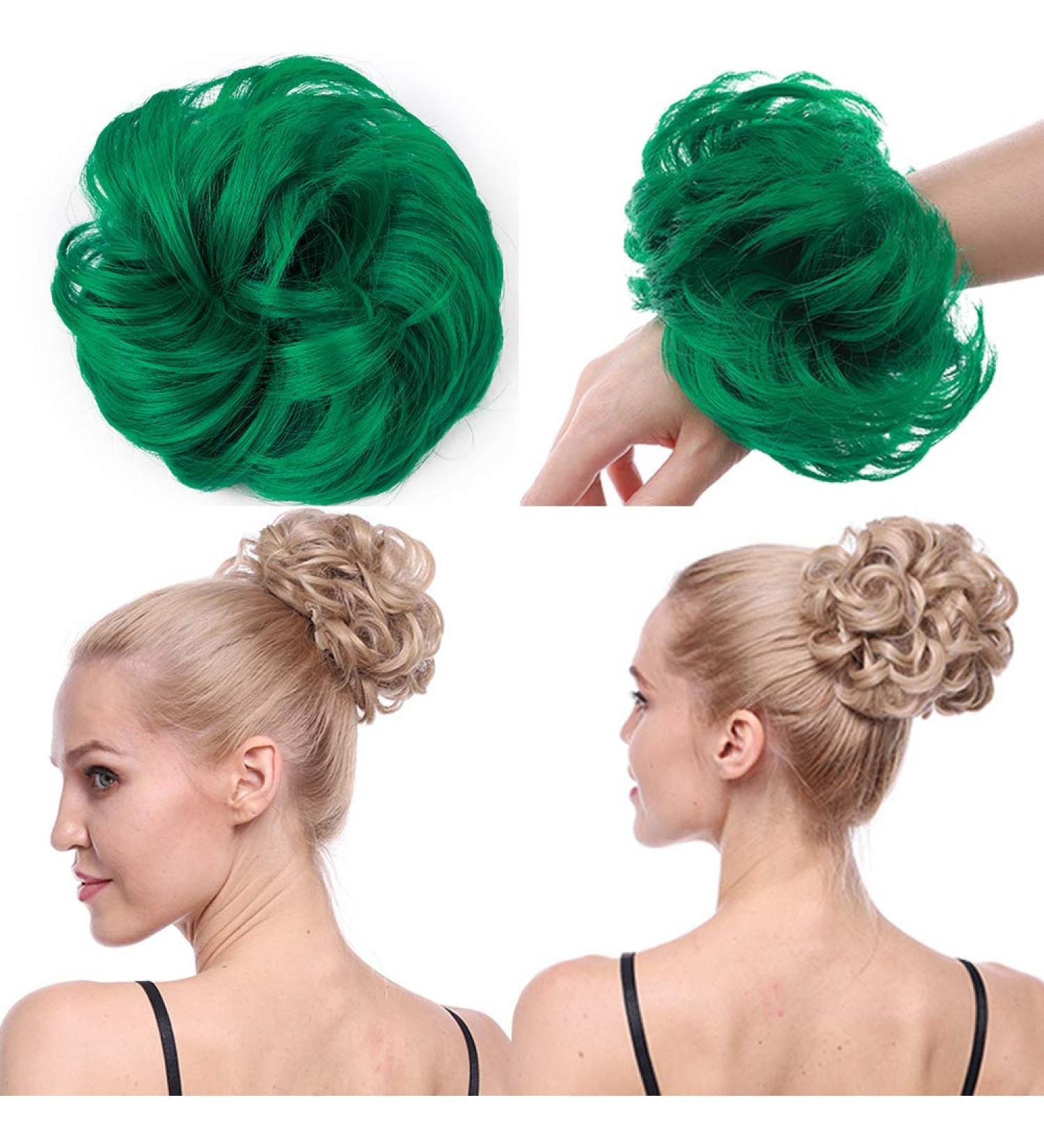 Thick Hair Donut Scrunchie Hair Bun Updo Hairpiece Scrunchy Wavy Curly Messy Hair Ribbon Hair Chignons Ponytail Extension Green Thick Green - Buy Online on GoSupps.com