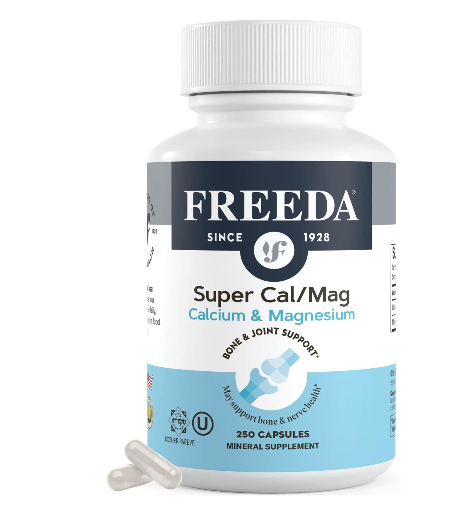 Freeda Super Cal/Mag Calcium Magnesium - 250 Capsules - Vegetarian/Vegan Bone & Joint Support Supplement - Buy Online on GoSupps.com
