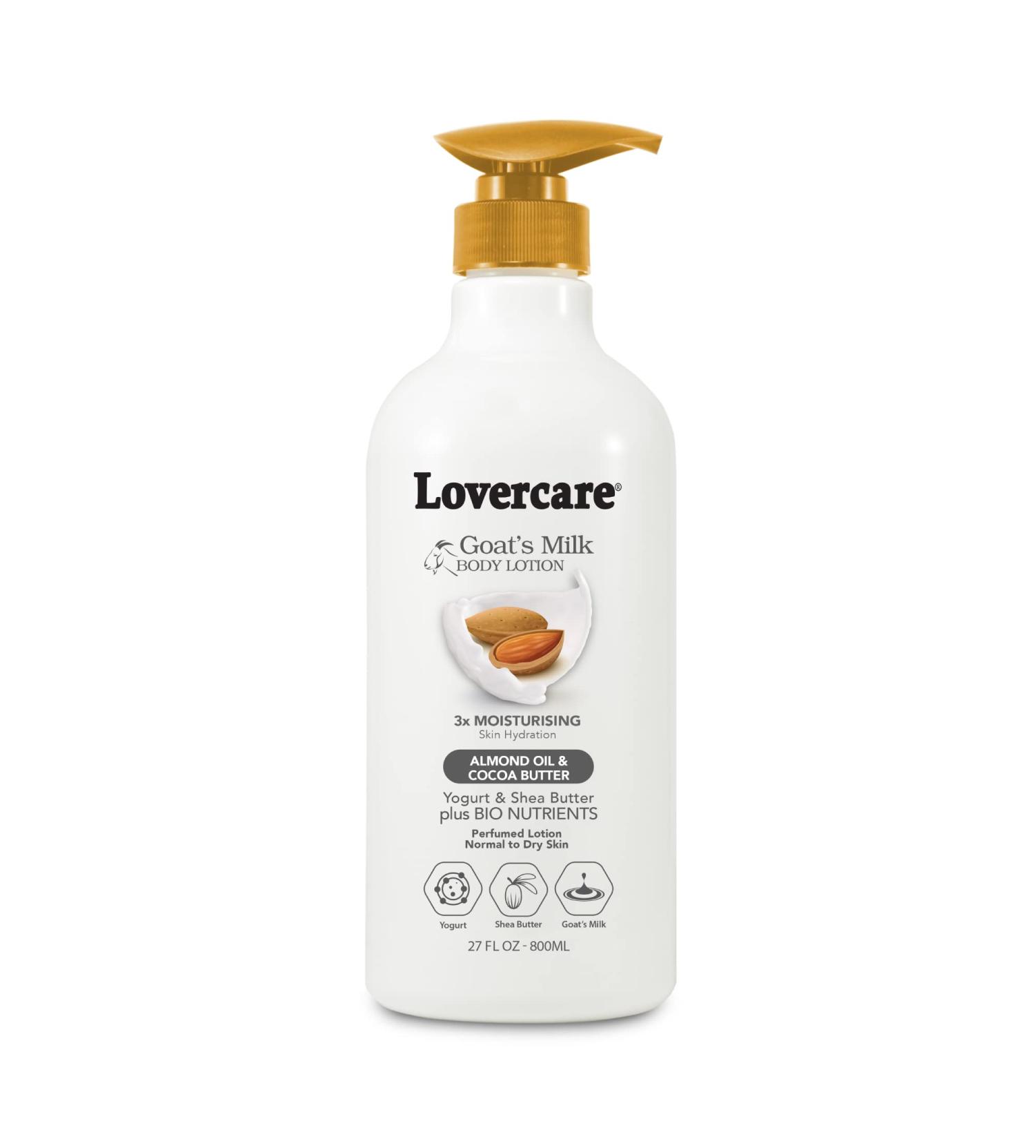 Lovercare Goat Milk Body Lotion - 27.05oz (800ml) for Dry Skin with Almond Oil & Cocoa Butter | Premium Moisturizer - Shop Now - Buy Online on GoSupps.com