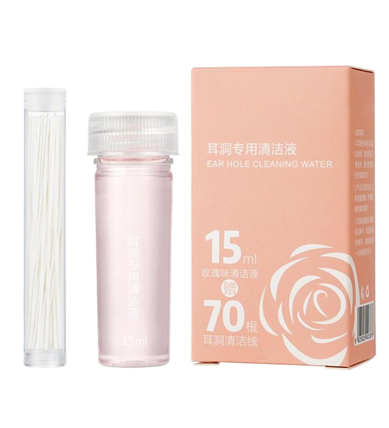 Cleaning set for ear piercings oorgatreiniger 70 pieces solution 15 ml for removing ear holes verzorging thuis unisex draagbaar - Buy Online on GoSupps.com