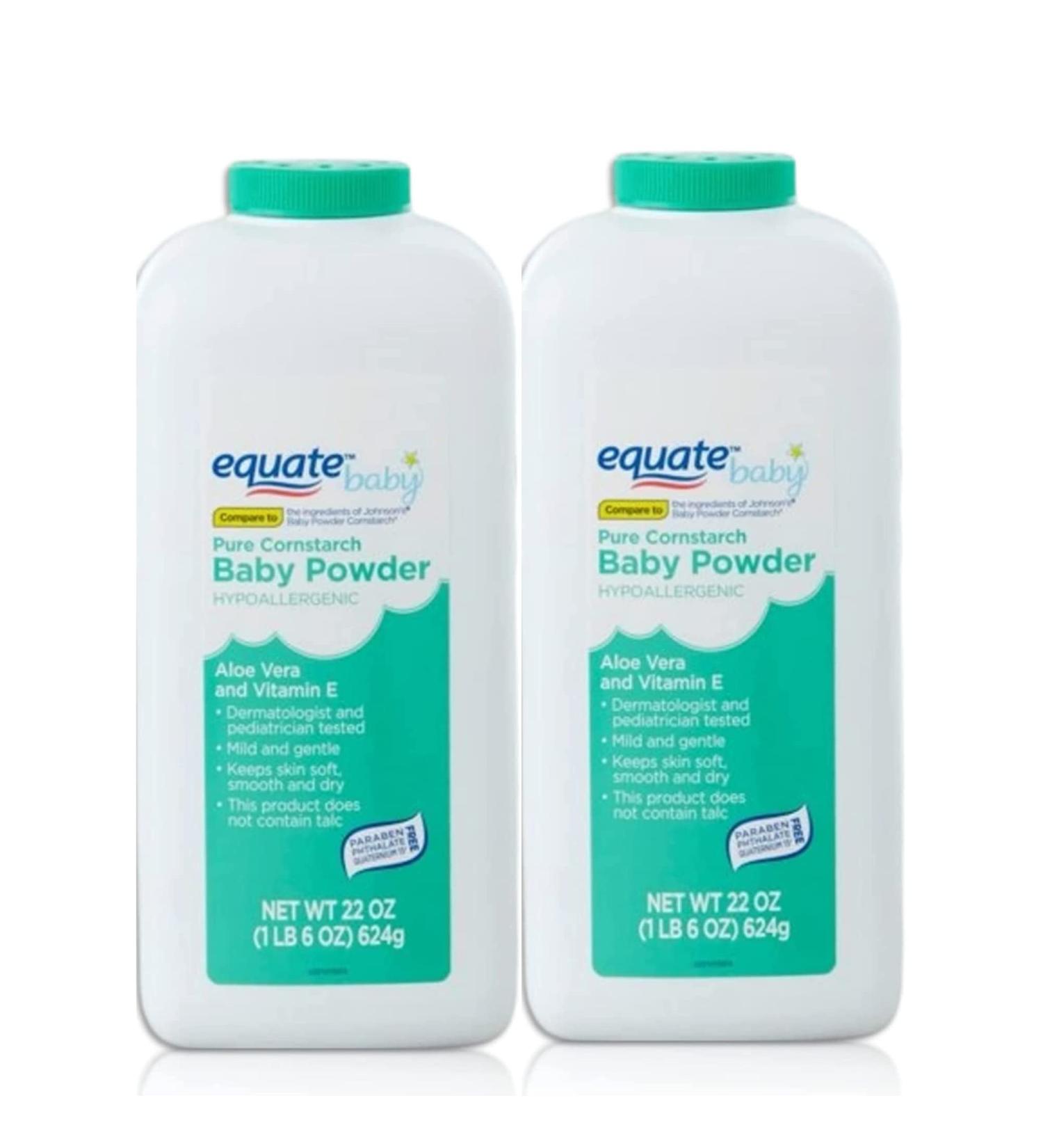 Pure Cornstarch Baby Powder Bundle - 2x 22oz Canisters with Aloe Vera & Vitamin E, Compressed Facial Sponge - Buy Online on GoSupps.com