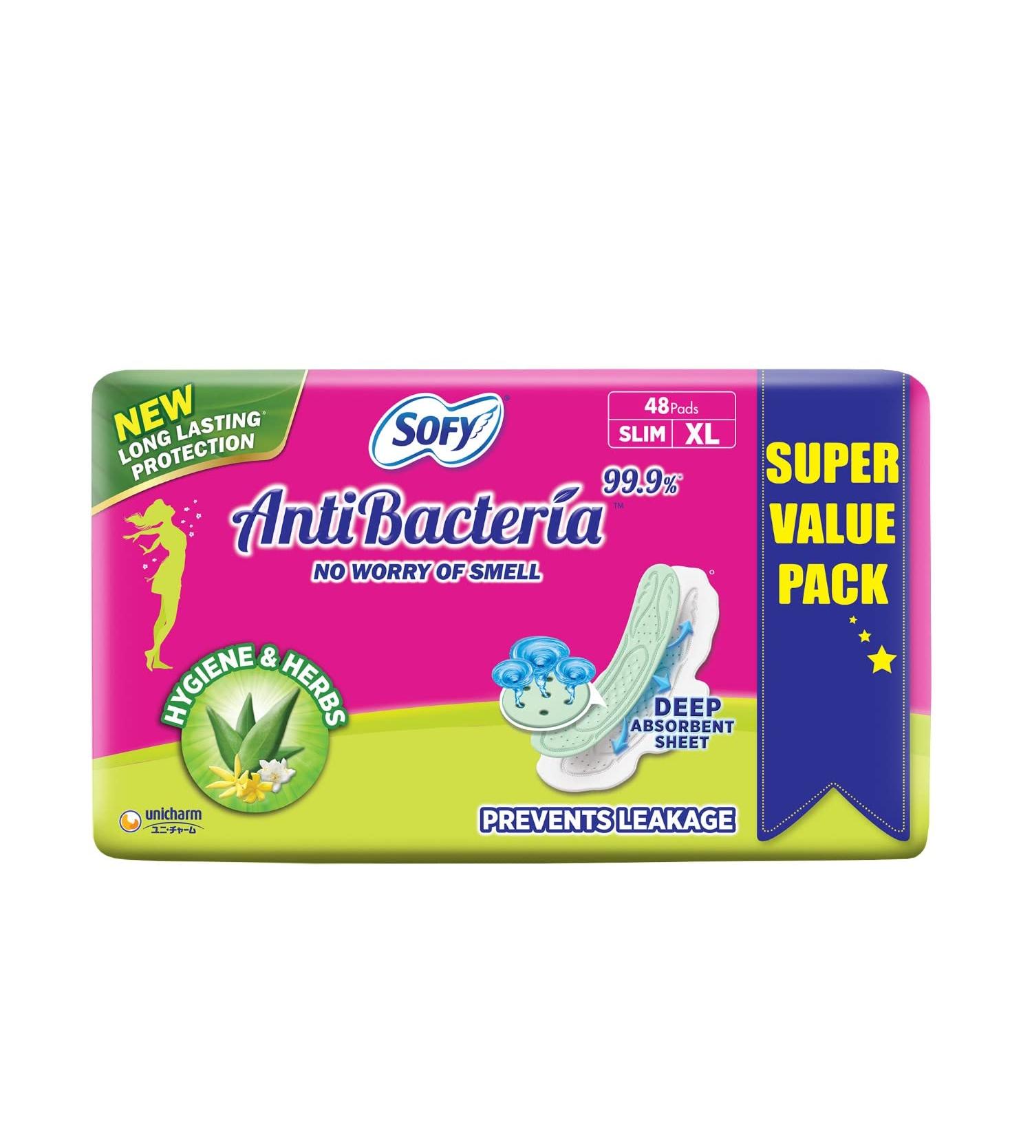 Sofy Anti Bacteria Extra Long Sanitary Pads - Slim | 48 Count Pack | Effective Protection - Buy Online on GoSupps.com