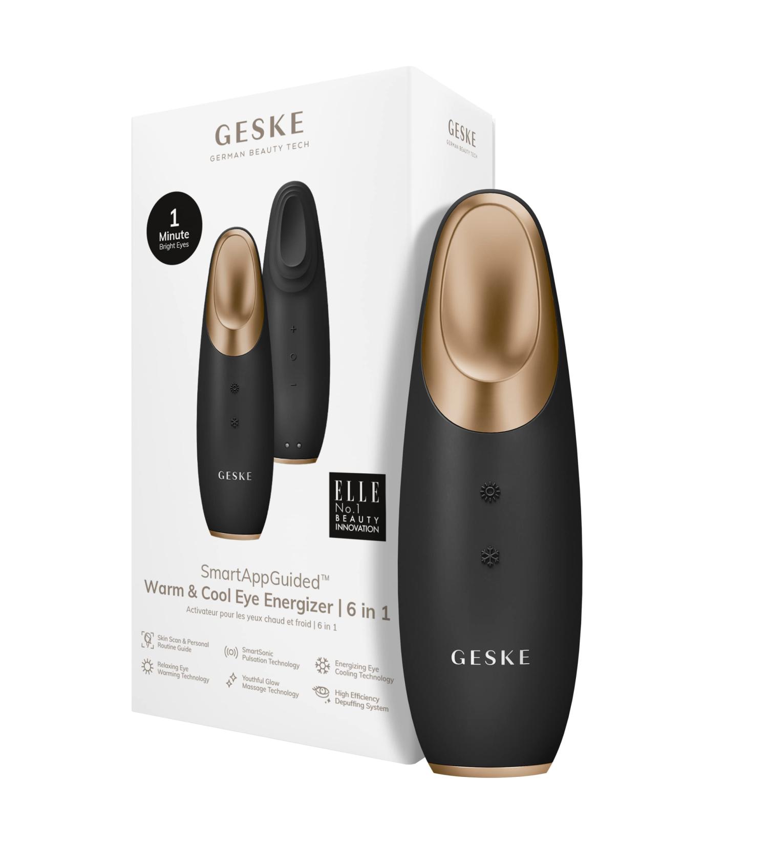 Geske SmartAppGuided Warm & Cool Eye Energizer - 6-in-1 Eye Massager for Dark Circles Puffiness & Tear Bags - Gray Electric Massage Device - Buy Online on GoSupps.com