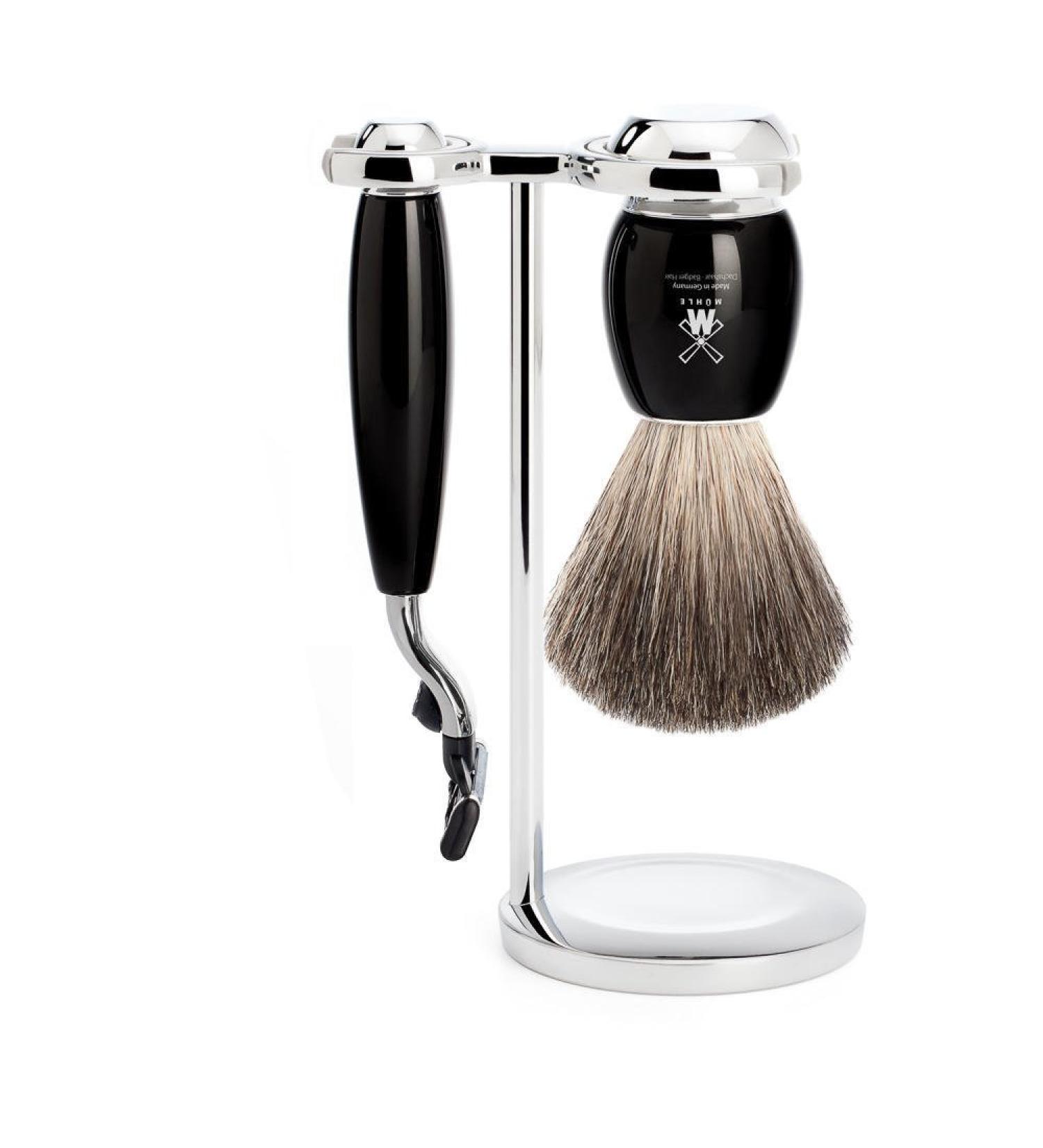 M HLE Vivo Shaving Set - Badger Hair Black Precious Resin Compatible with Gillette Blades - Premium International Shipping - Buy Online on GoSupps.com
