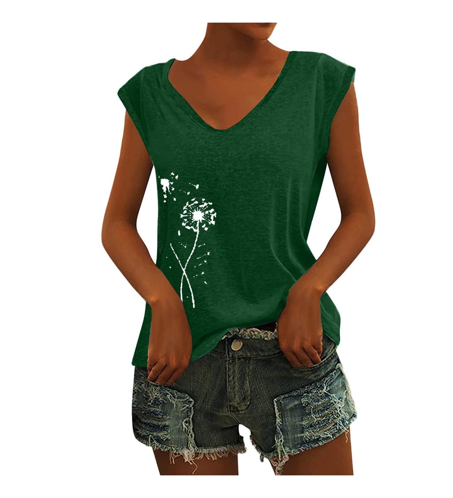 Short Sleeve T Shirts Clothing Woman T-Shirt Casual Black Clothing Top Women's Floral Pattern for Women Crop Tops Shirt Shirts Top Women's Summer Tank Top 3-green L - Buy Online on GoSupps.com