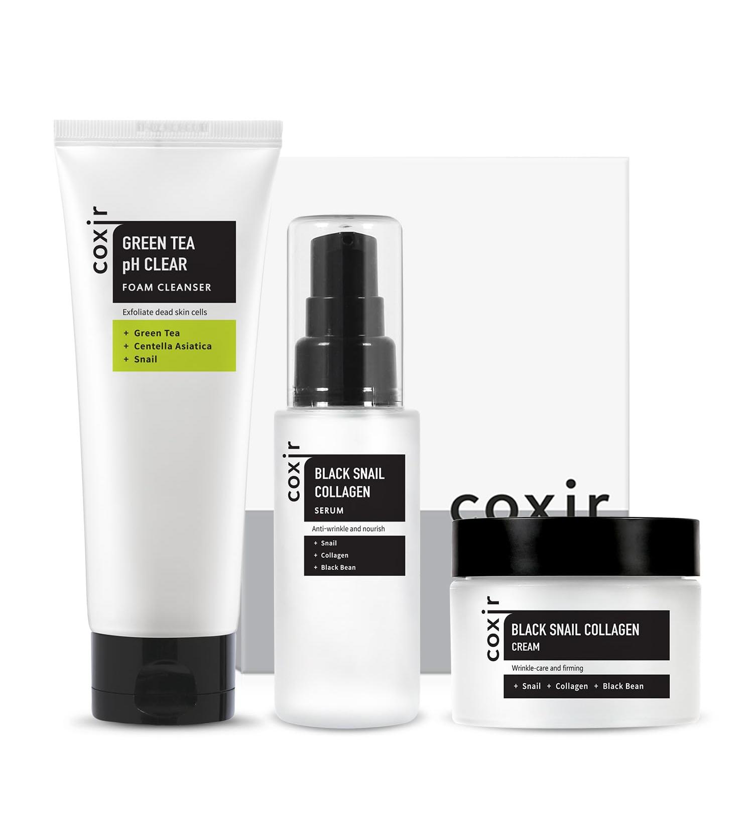 Coxir Black Snail Gift Set - Ultimate Korean Skin Care for Repairing & Firming | Foam Cleanser Serum & Cream | Perfect Birthday Present - Buy Online on GoSupps.com
