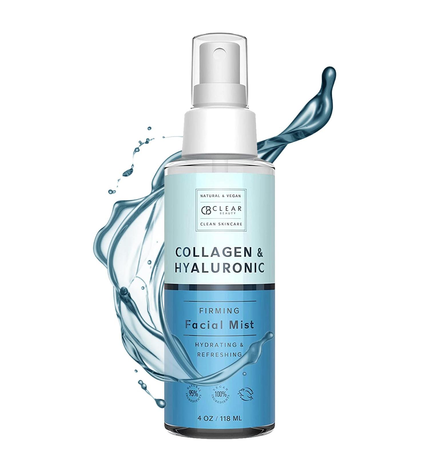 Clear Beauty Hyaluronic Acid & Collagen Face Mist - Dermatologist Tested, Moisturizes & Tones Skin, Anti-Aging, Natural Ingredients, Cruelty-Free, 95% Natural - All Skin Types - 4 OZ - Buy Online on GoSupps.com