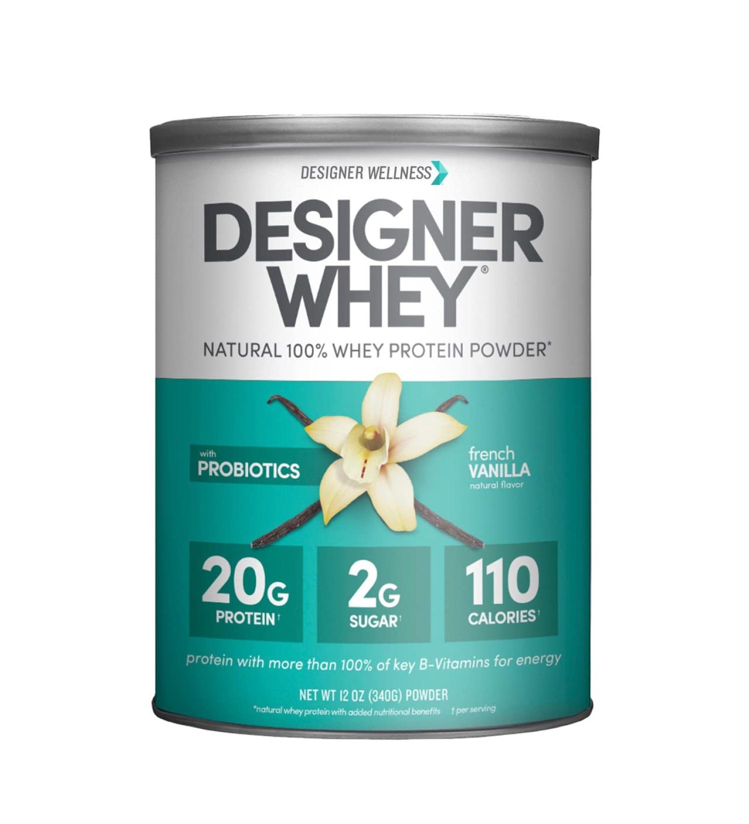 Designer Wellness 100% Whey Protein Powder - French Vanilla, Probiotics & Fiber, Gluten-Free, Non-GMO, 12 oz - Buy Online on GoSupps.com