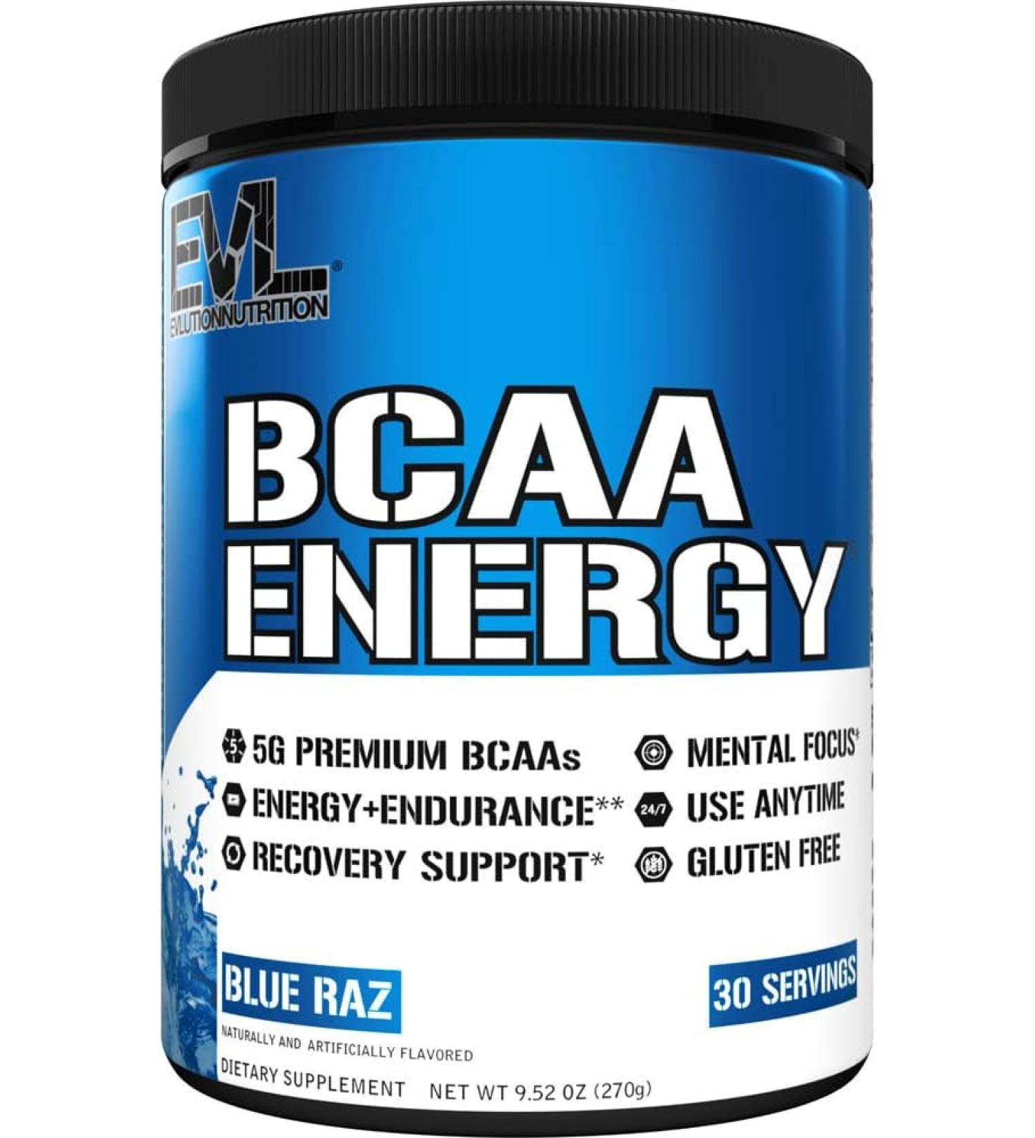EVL BCAAs Amino Acids Powder - Blue Raz 30 Servings - Post Workout Recovery & Pre Workout Energy Drink - Buy Online on GoSupps.com