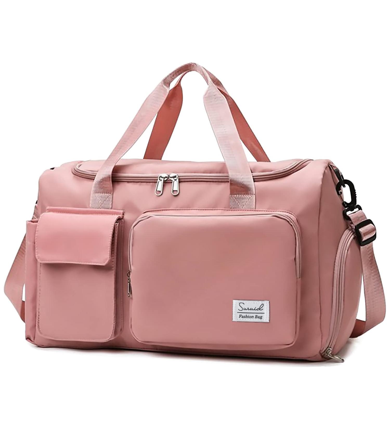 Suruid Travel Duffel Bag with Shoes Compartment - Pink Gym Bag for Men and Women - Buy Online on GoSupps.com