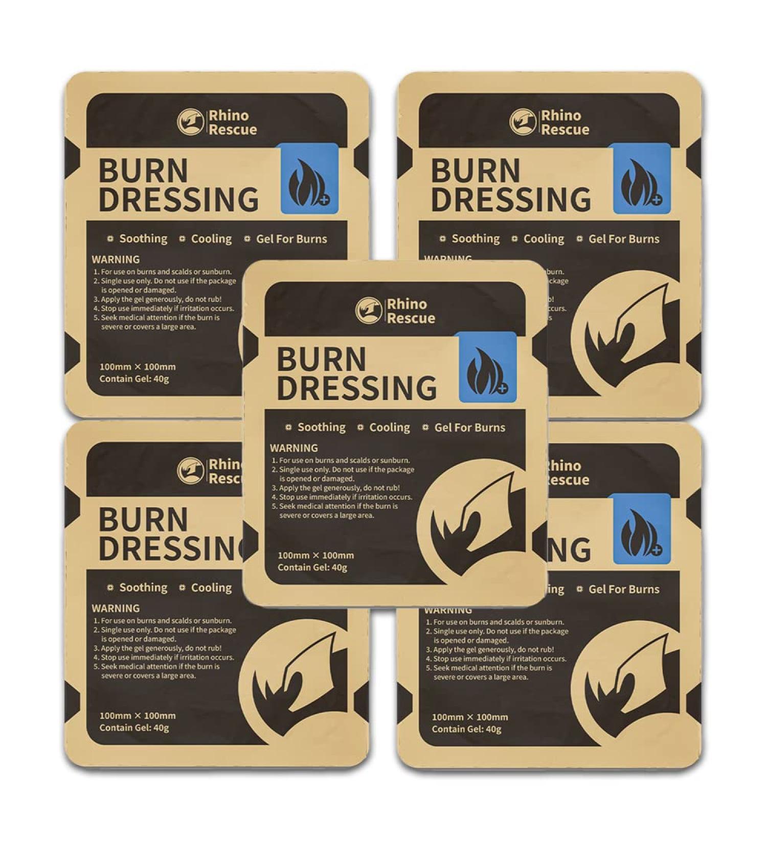Rhino Rescue 40g Burning Wound Treatment - 10x10 cm for Burns Scalds & Sunburns (5 PCs) - Fast International Shipping - Buy Online on GoSupps.com