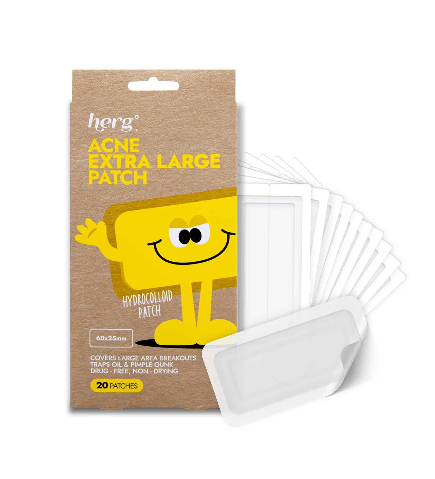Herg Acne Patch - Hydrocolloid Pimple Patch for Large Breakouts on Body, Cheek, Forehead, Chin - Vegan-Friendly (20 Count) - Buy Online on GoSupps.com