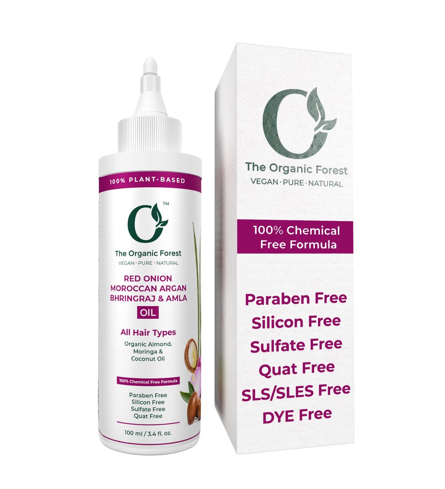 Organic Forest 100% Chemical Free Ayurvedic Hair Oil with Red Onion, Argan, Bhringraj & Amla | Hair Fall and Hair Loss Treatment | Men and Women | 100 ML - Buy Online on GoSupps.com