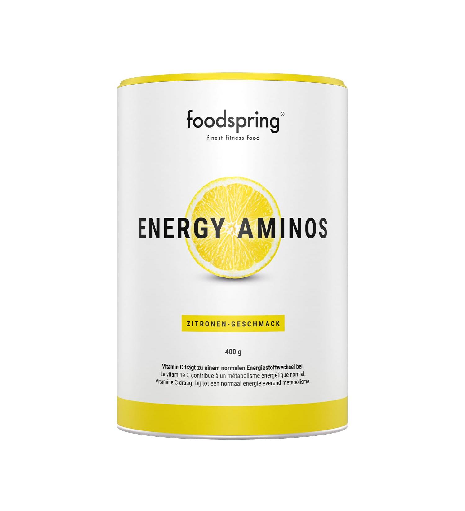 foodspring Energy Aminos Lemon | Plant-Based Pre-Workout Drink with BCAAs & High-Dose Caffeine | 400g - Boost Energy & Performance - Buy Online on GoSupps.com
