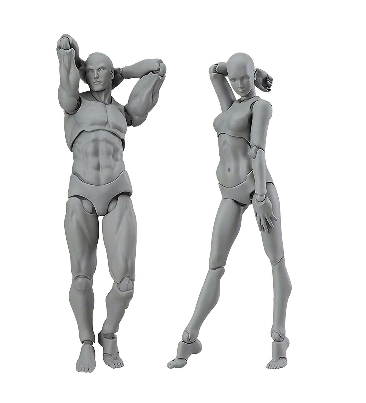 Jointed Mannequin Drawing Figures Set - Gray Artist Manikin Blockhead for Sketching & Painting - Male+Female Models - Buy Online on GoSupps.com
