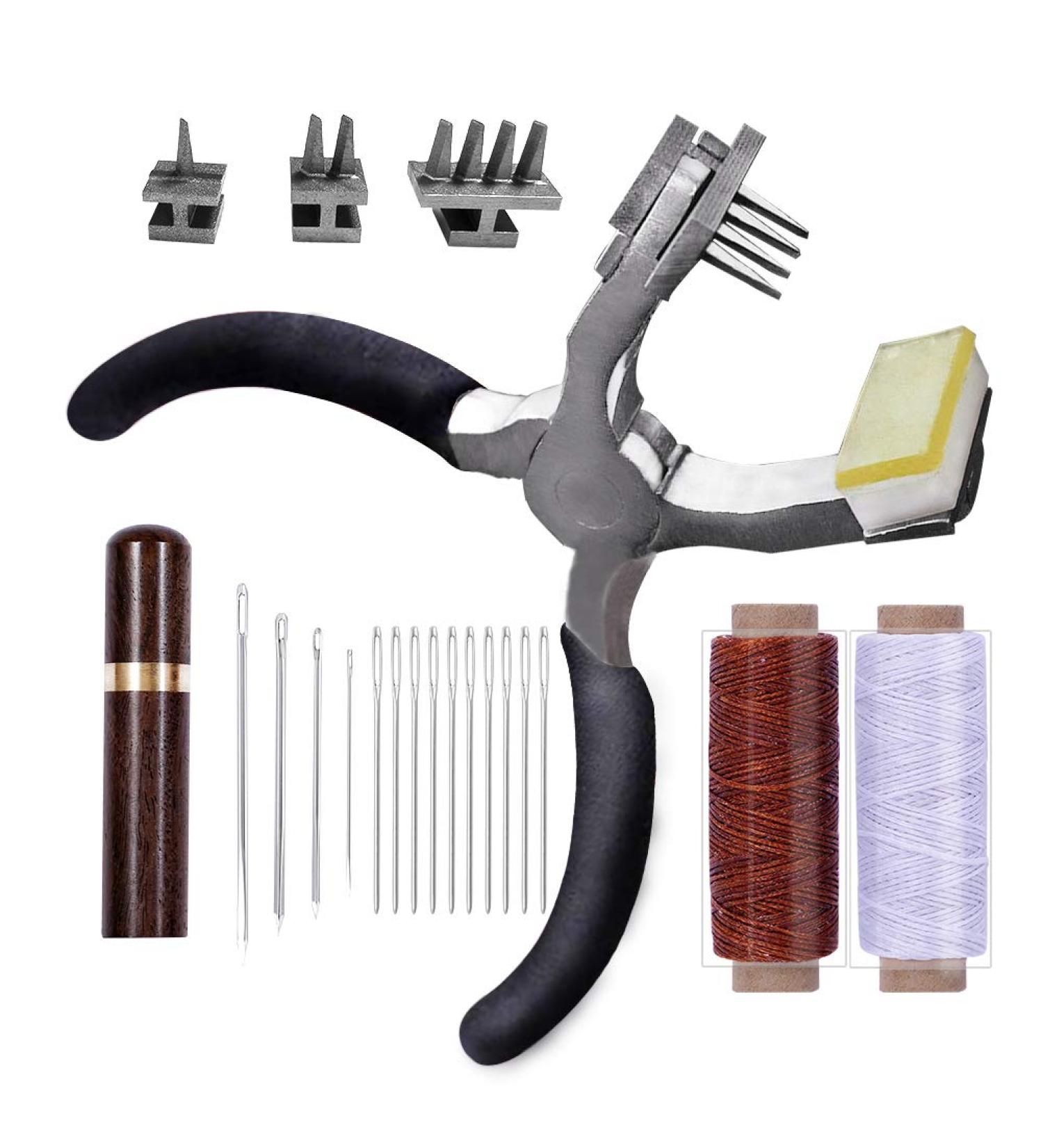 4mm Stitching Hole Punch Set for Leather DIY Projects - Includes Hand Pliers, Needle Case, and Waxed Thread - Ideal for Belts, Straps, Shoes, and More - Black - Buy Online on GoSupps.com