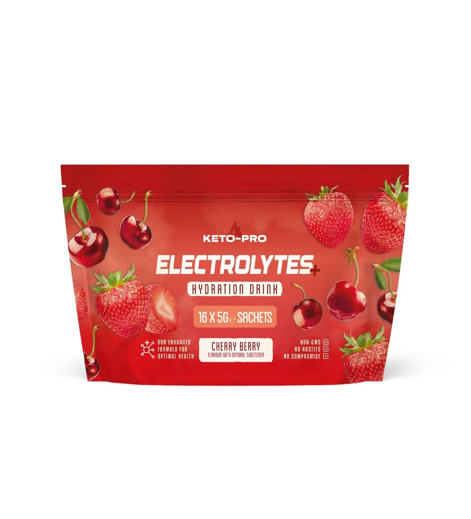 Keto-Pro Keto Electrolytes 80g | Electrolyte Powder Sachets for Extra Convenience | Supporting Your Keto Fasting Health & Fitness Goals | Cherry Berry Flavour | 16 Pack - Buy Online on GoSupps.com