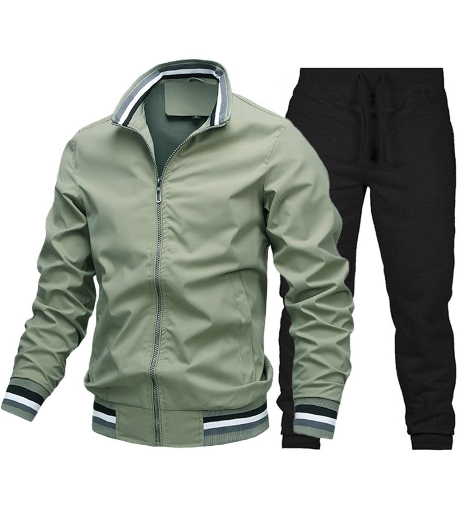Hanxiulin Men's Training Suit - Casual Jogging Suit with Hood Zipper Jacket & Jogger Pants in Green - Perfect for Sports & Fitness - Buy Online on GoSupps.com