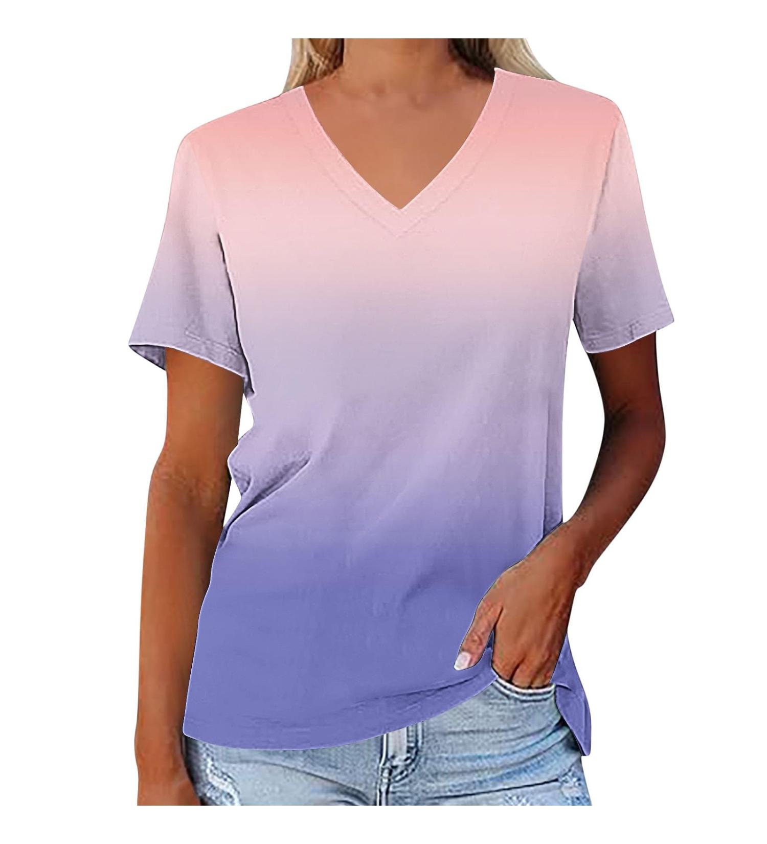 Shop Women's V/O Neckline T-Shirt Blouse - Solid Tunic Short Sleeve Tops & Sale Up to 4XL - Buy Online on GoSupps.com