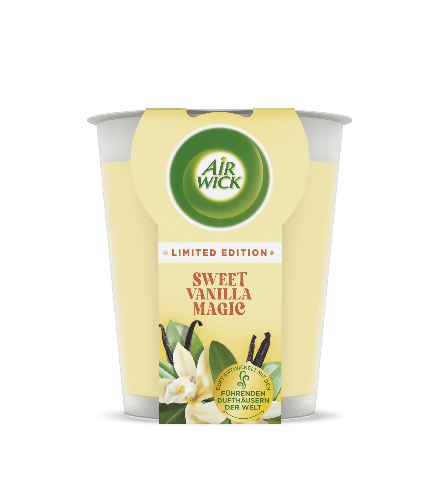 Shop Air Wick XL WohlleVentuftkerze - Sweet Vanilla Magic | 40 Hour Burn | Natural Essential Oils | 220g Fragrance Candle - International Shipping Available - Buy Online on GoSupps.com