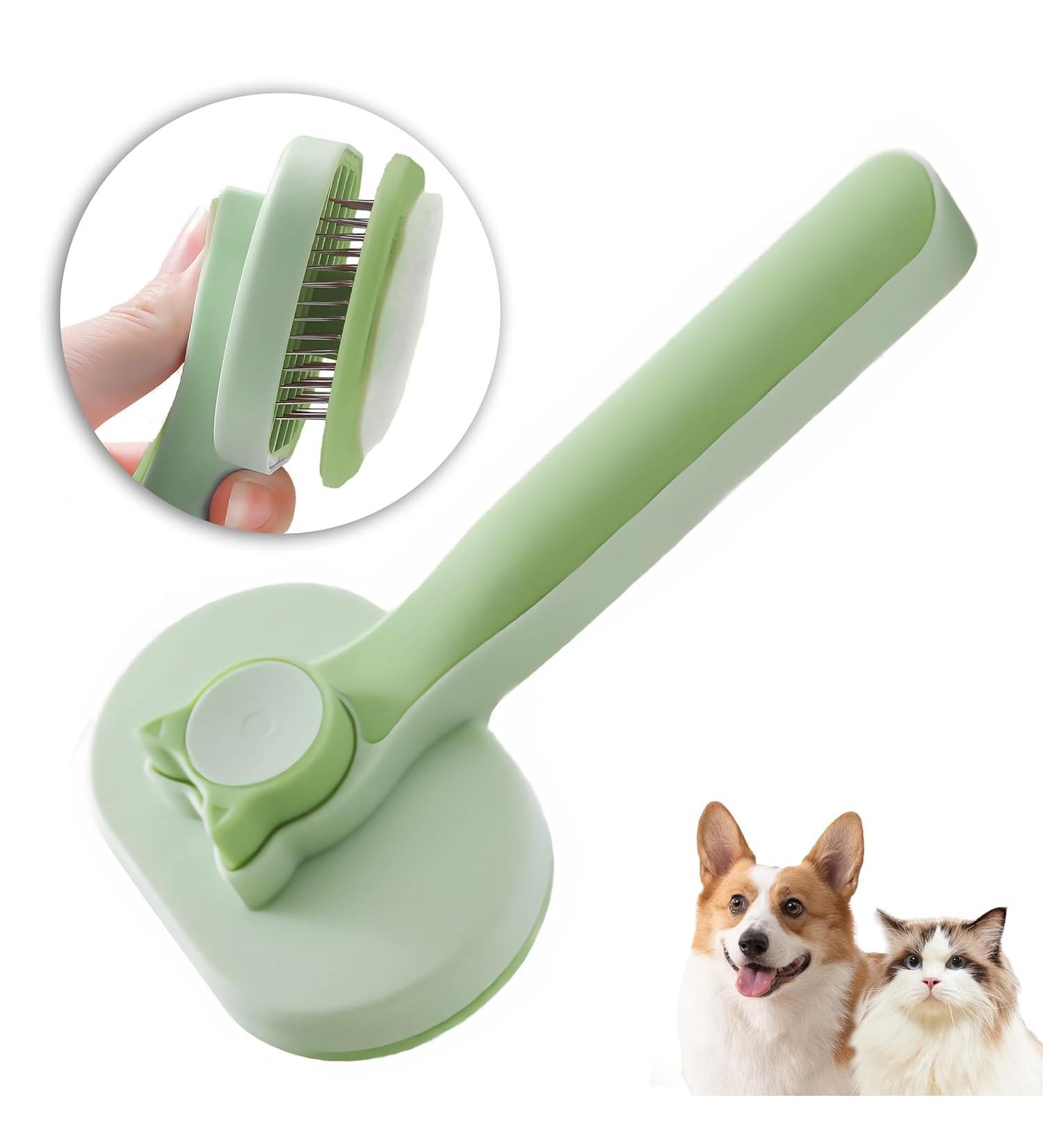 Self-Cleaning Cat Brush | Long & Short Hair Pet Brush for Loose Fur & Dirt | Green Color - Buy Online on GoSupps.com