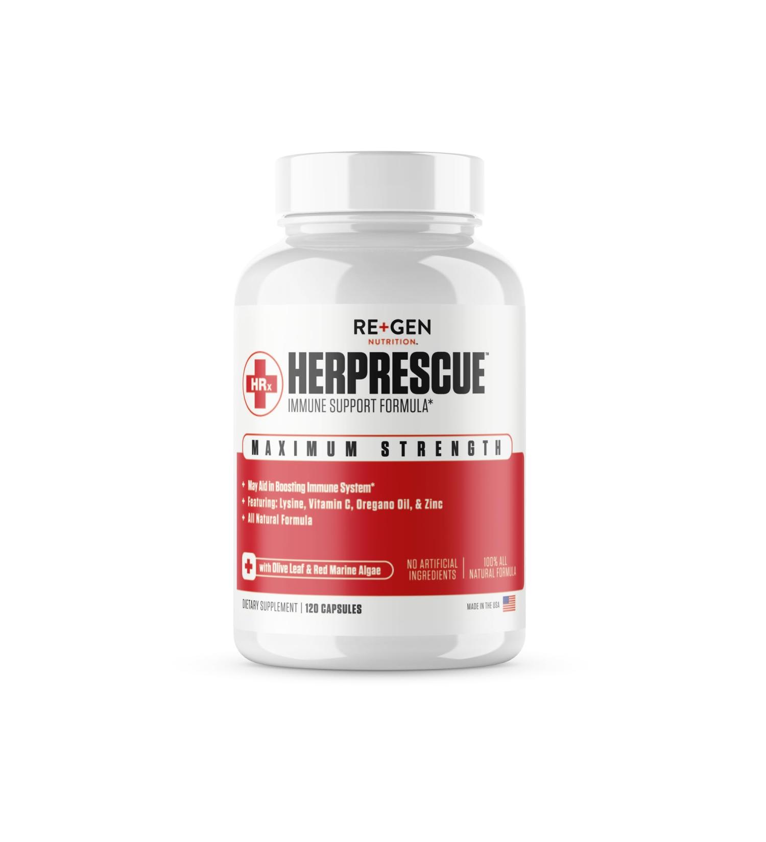 Re+Gen HERPRESCUE Cold Sore Support Supplement - Natural Capsules with Zinc Vitamin C & L-Lysine for Immune Health - 120 Capsules - International Shipping Available - Buy Online on GoSupps.com